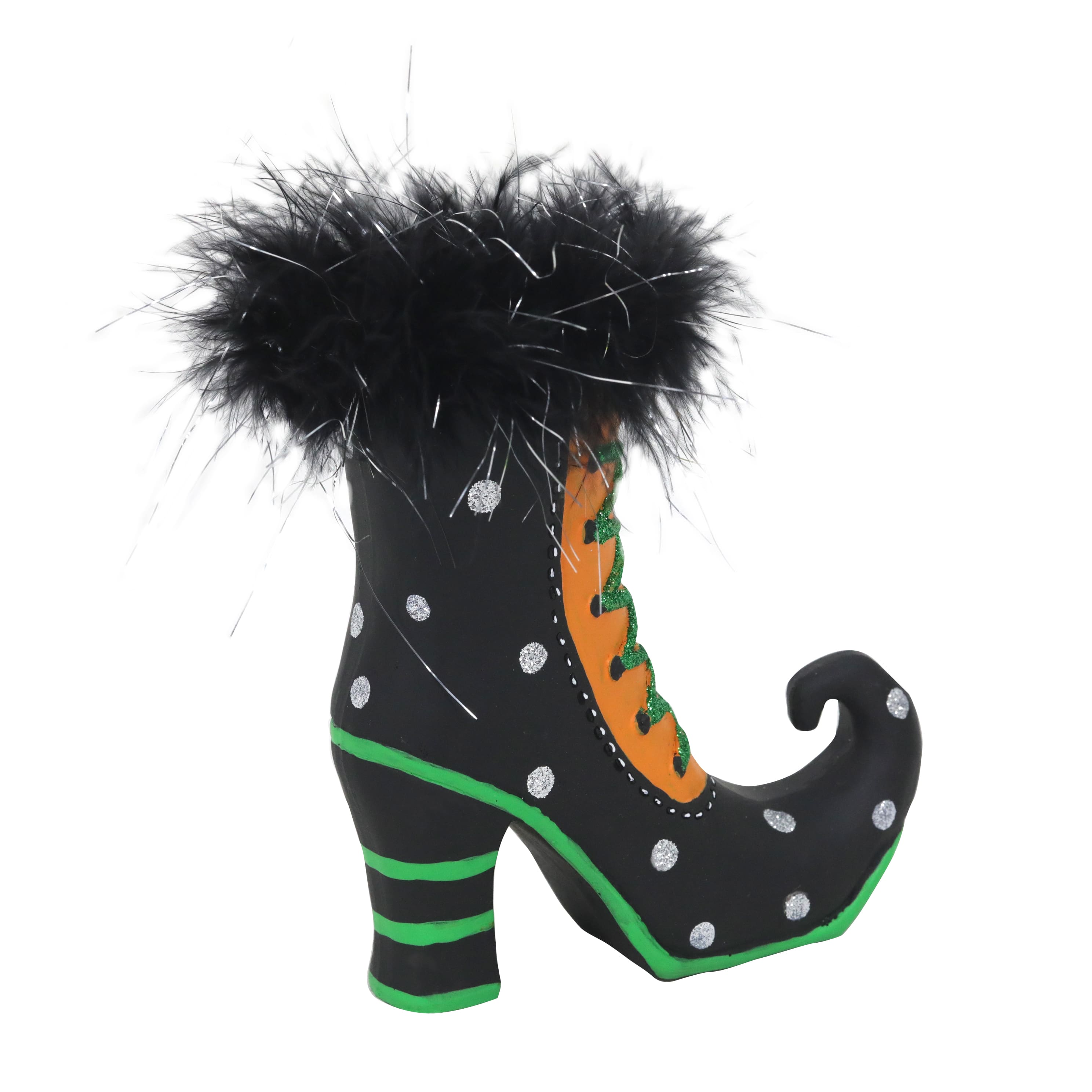 6.75&#x22; Polka Dots &#x26; Fluff Witch Boot Tabletop D&#xE9;cor by Ashland&#xAE;