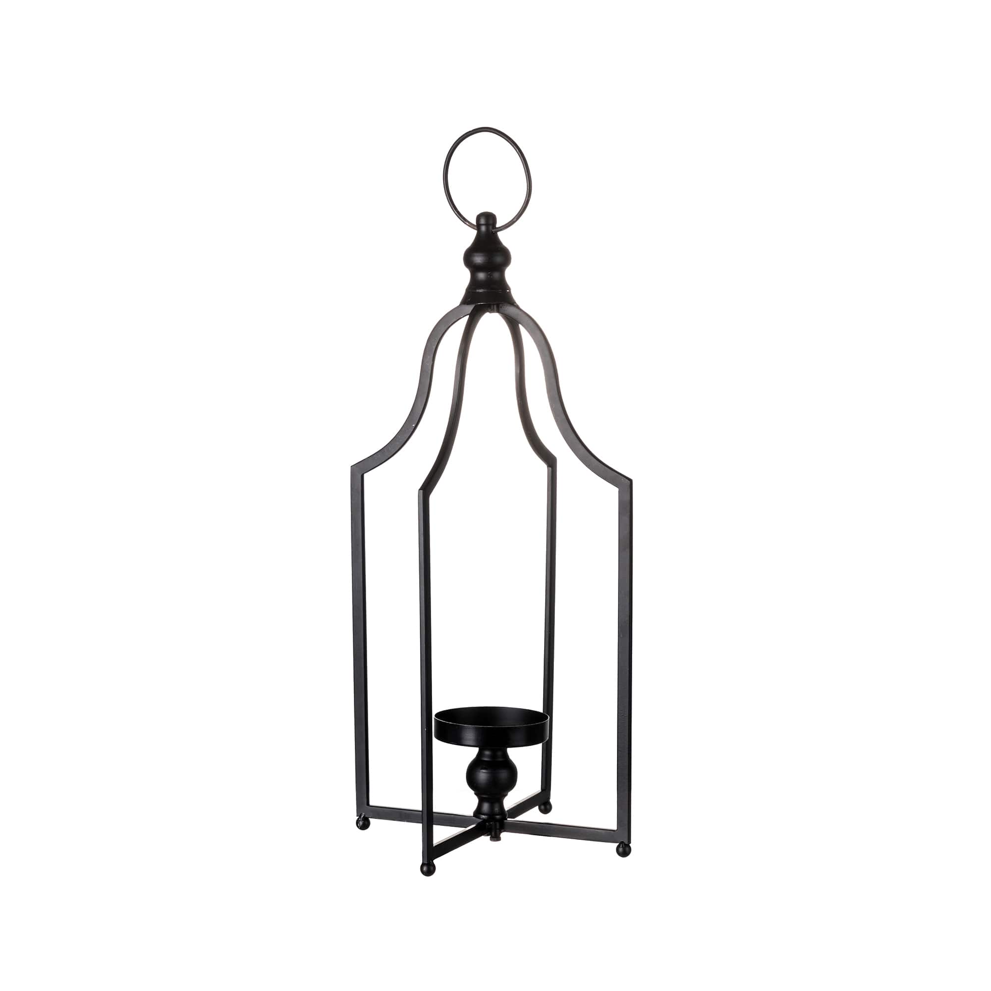 22" Modern Farmhouse Black Metal Candle Lantern