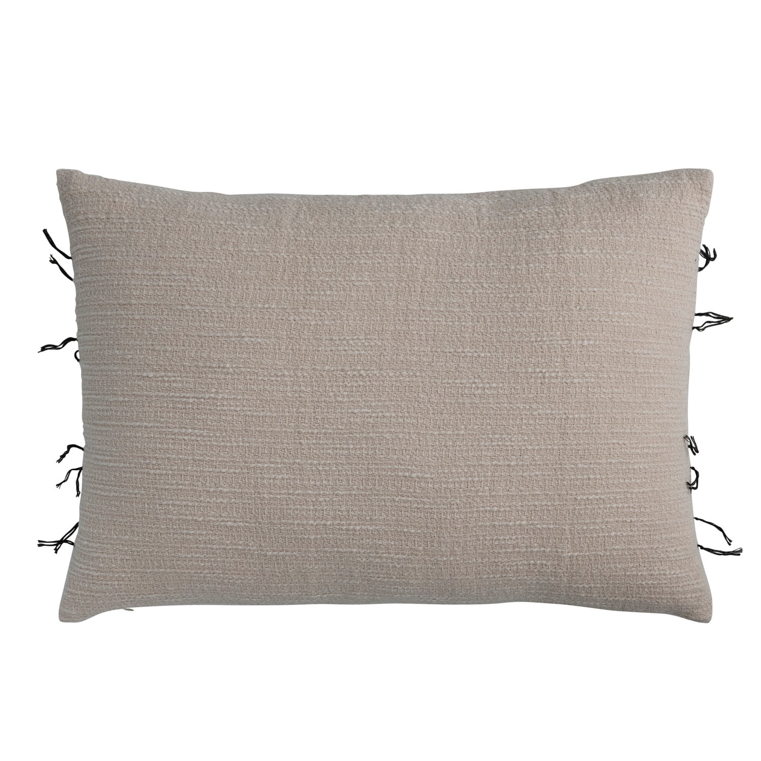 Hello Honey® Natural & Black Hand-Embroidered Cotton Lumbar Pillow with Kantha Stitch