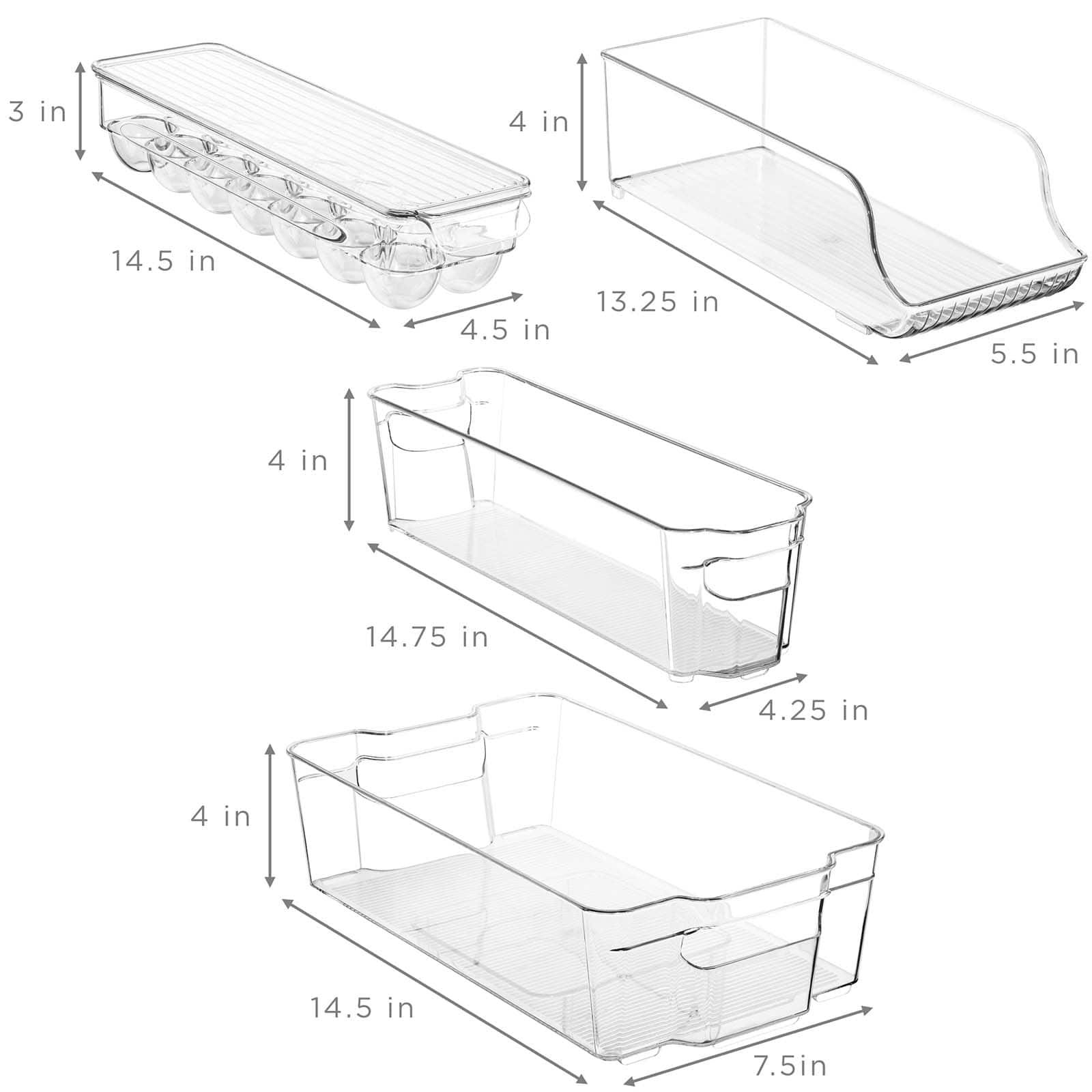 Sorbus 8-Piece Clear Organizer Bin Set