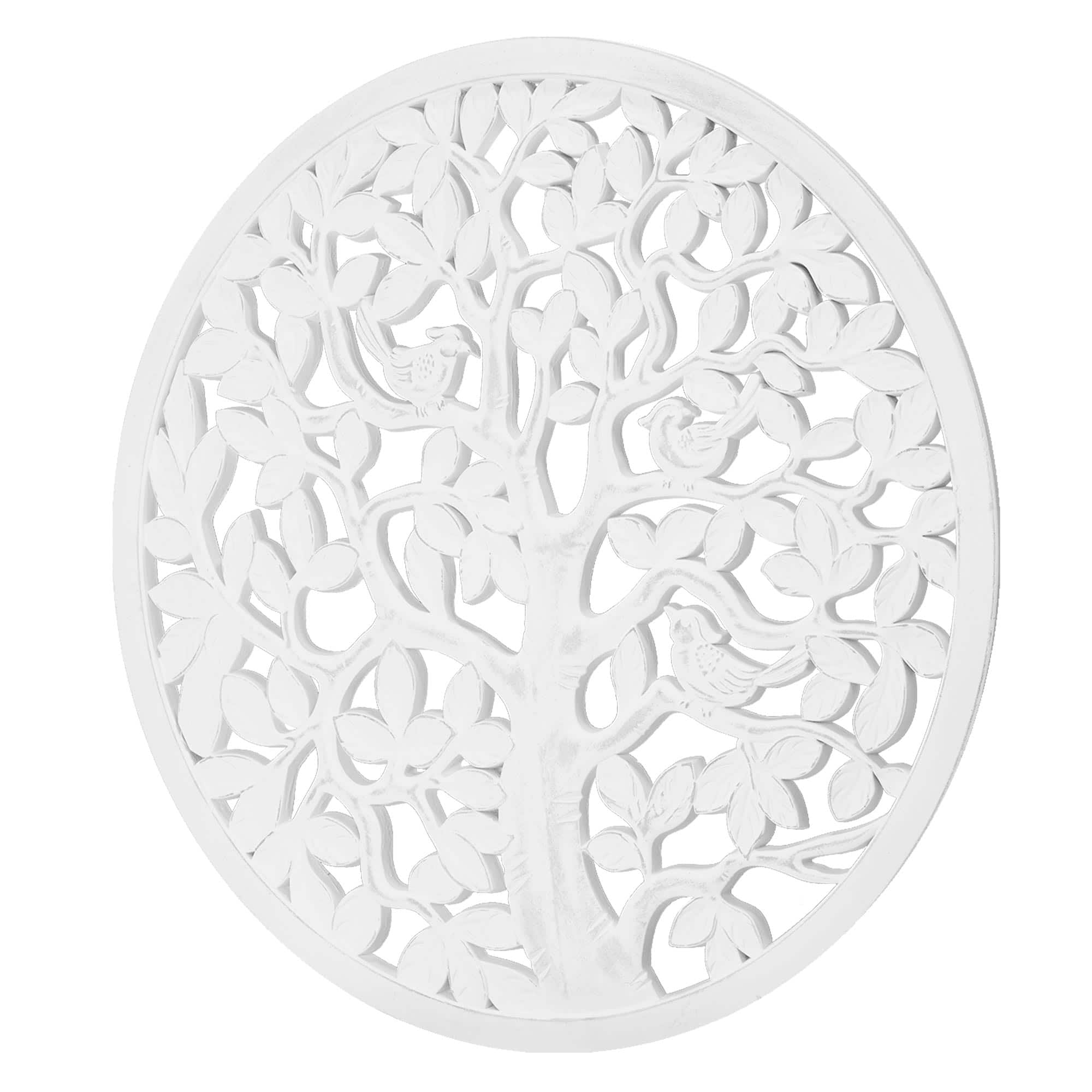 American Art Décor™ 31" Boho Tree Birds Round White Distressed Medallion Wall Art