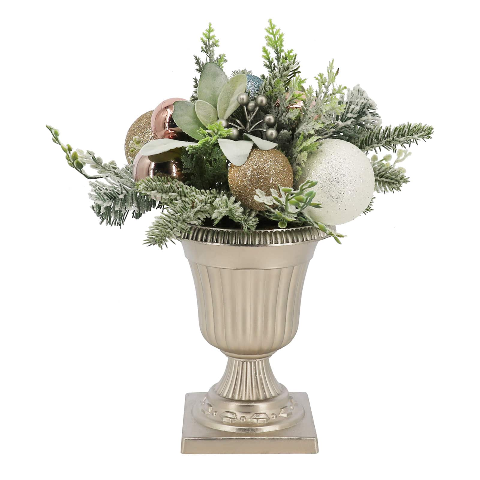 16&#x22; Pink, Gold, Blue &#x26; Green Christmas Floral Arrangement in Urn by Ashland&#xAE;