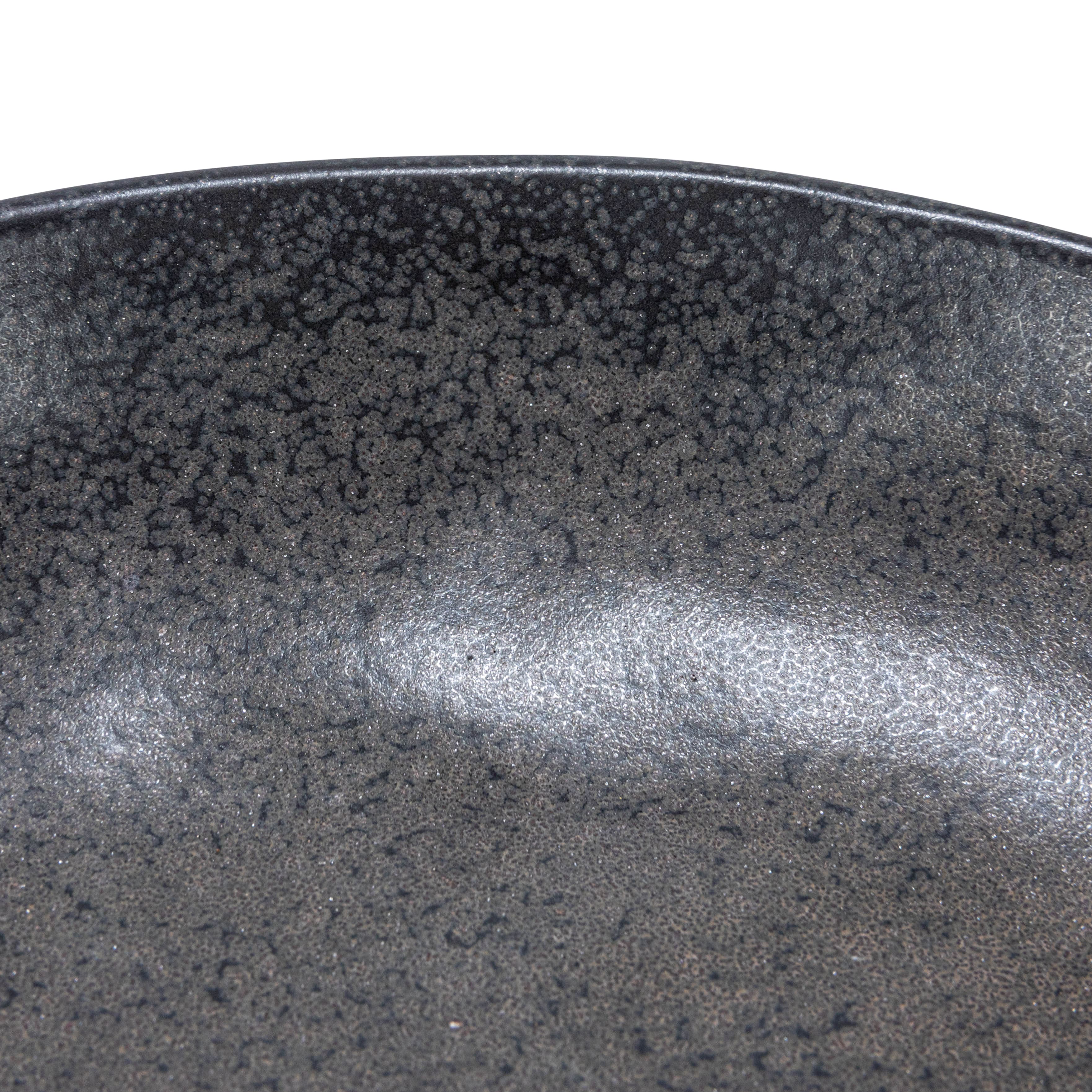 Hello Honey® 8" Black Reactive Glaze Stoneware Bowl with Handle & Base