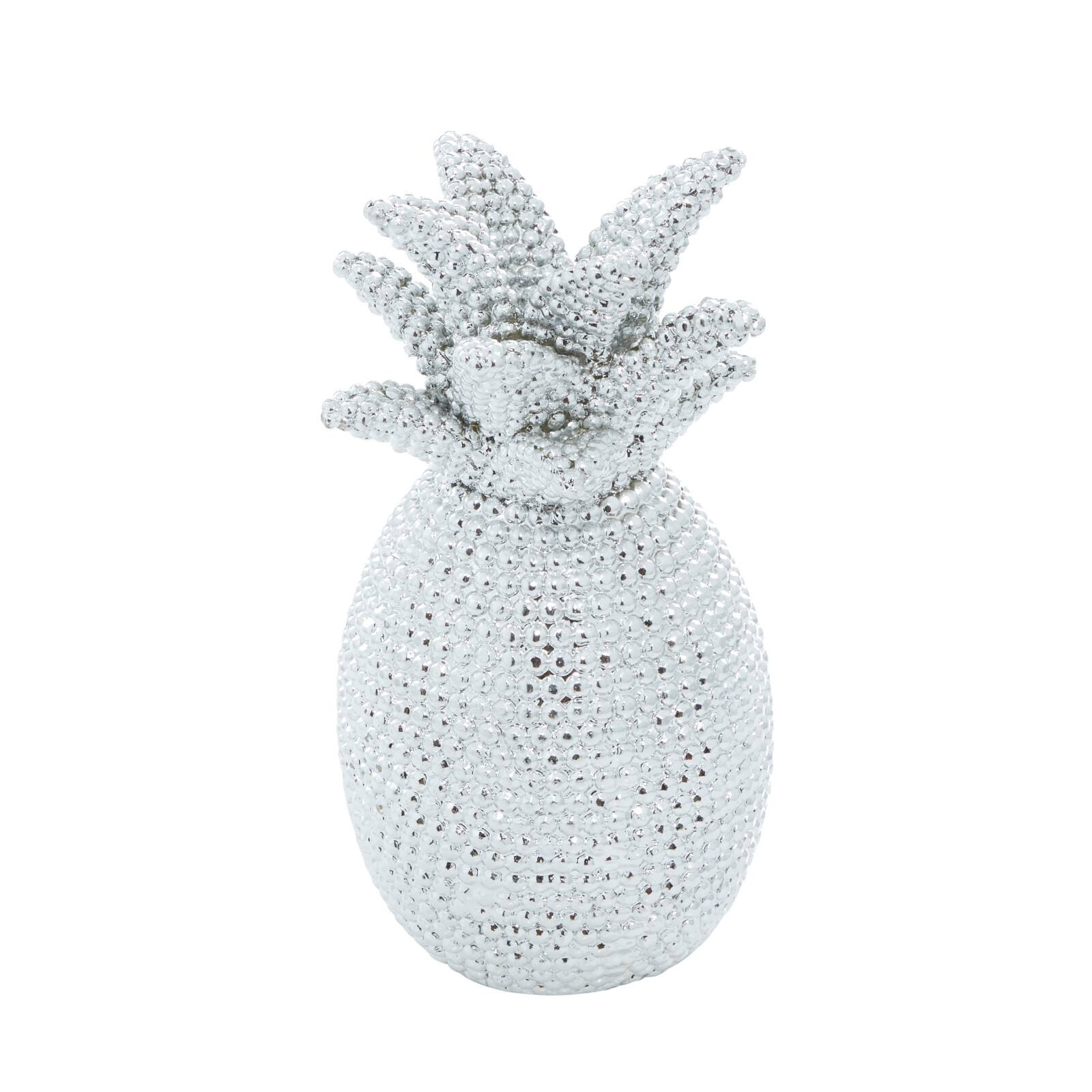 Silver Polystone Glam Pineapple Sculpture, 12" x 6" x 6"