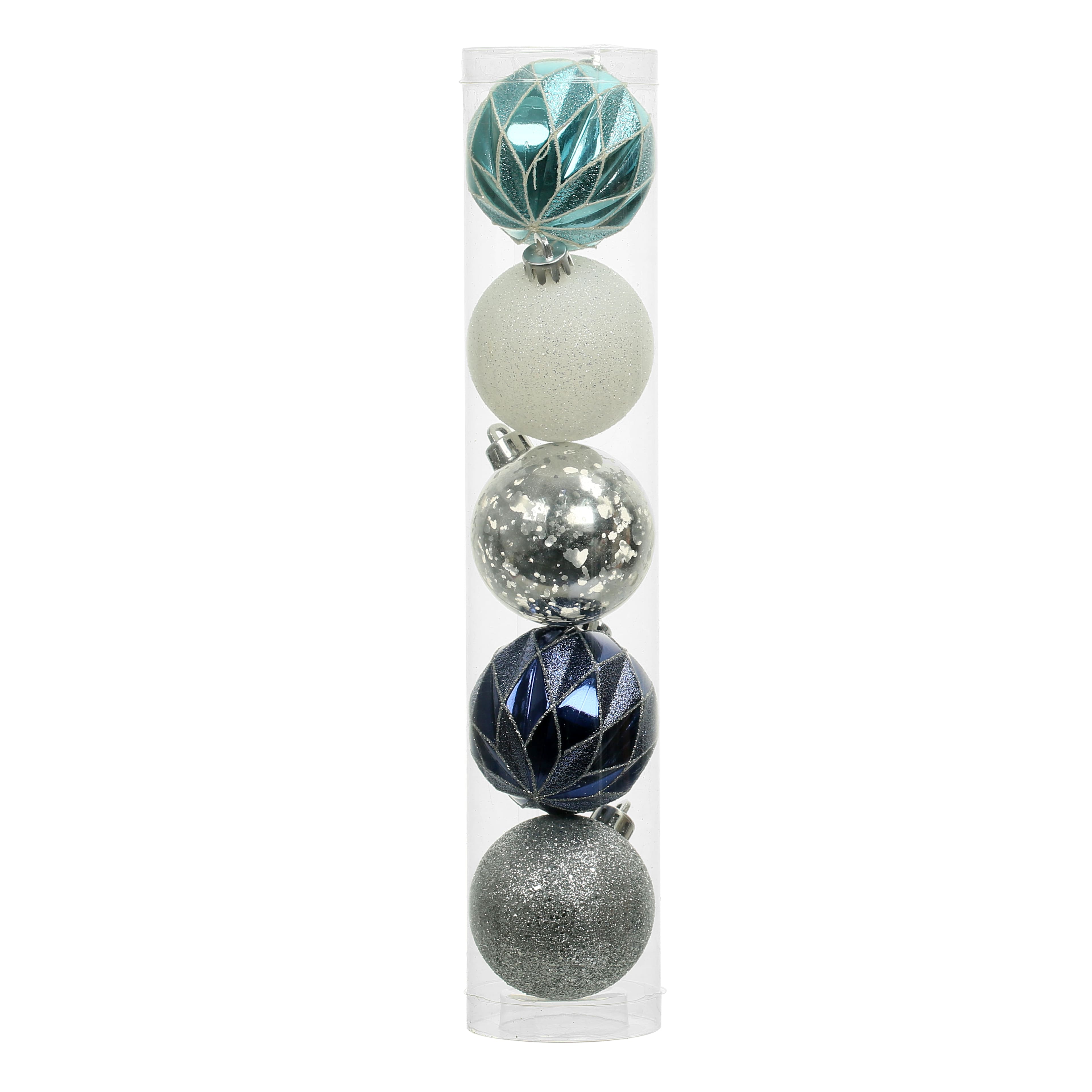 5 Pack 2.2&#x22; Blue &#x26; Silver Shatterproof Ball Ornaments by Ashland&#xAE;