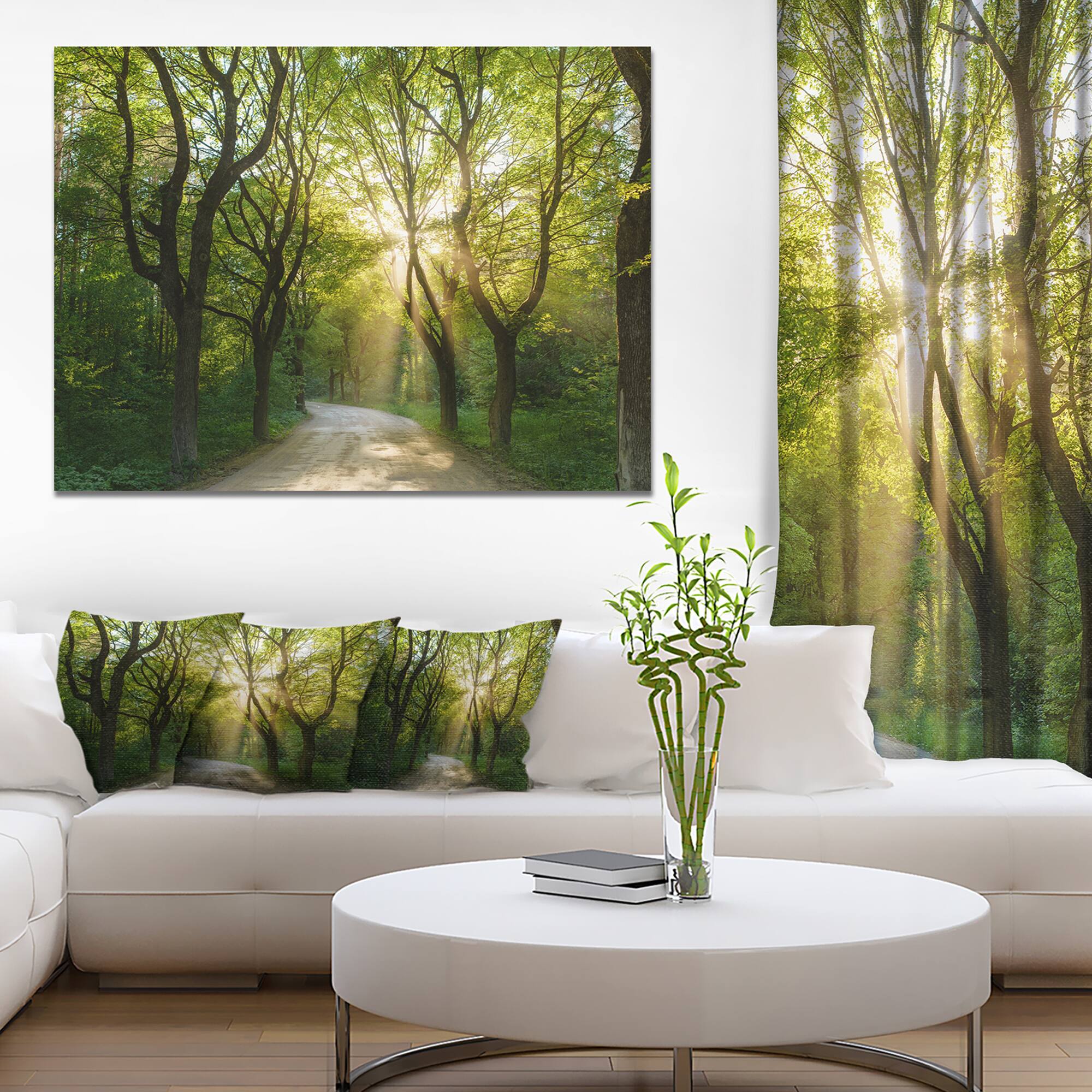 Designart - Evening in Green Forest - Landscape Canvas Art Print