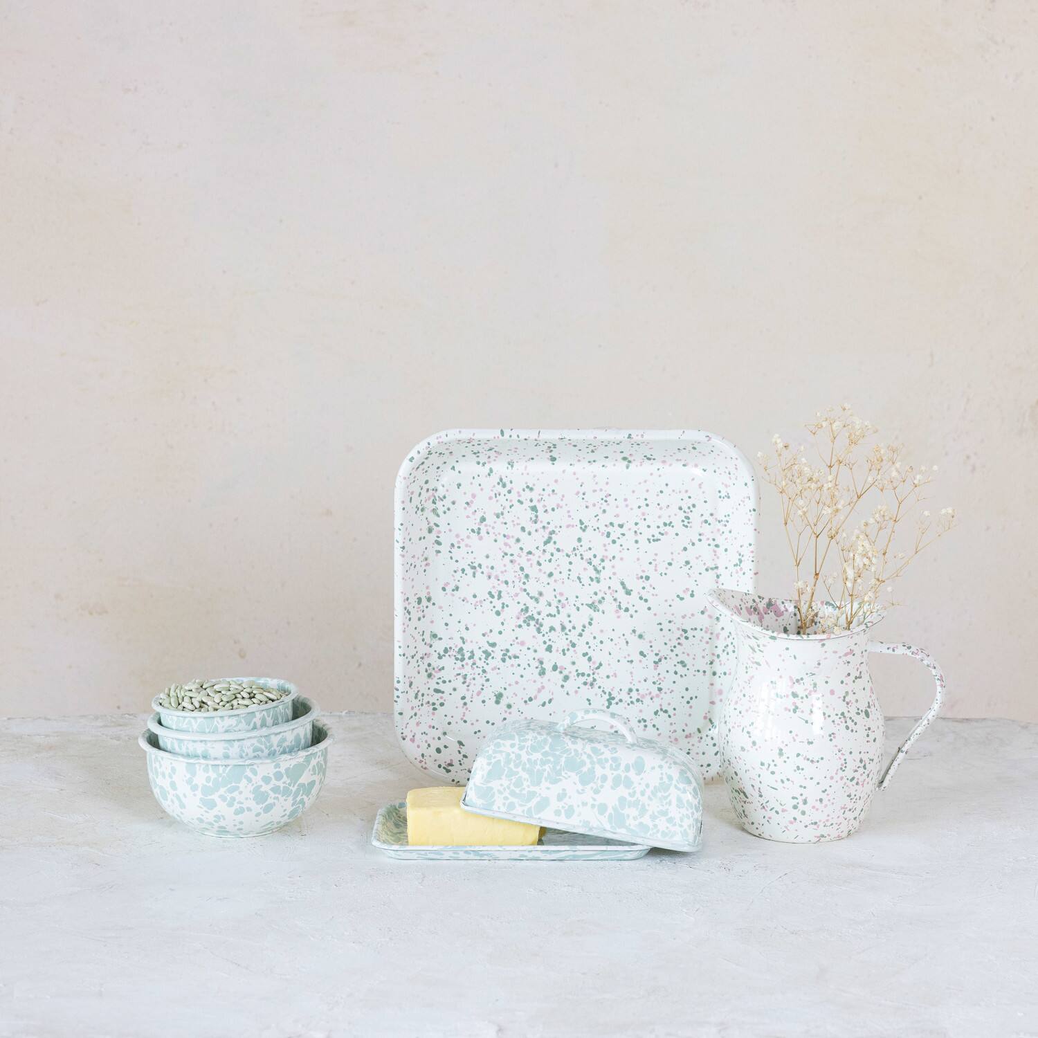 Hello Honey&#xAE; 8&#x22; Blue &#x26; White Enameled Splatterware Butter Dish