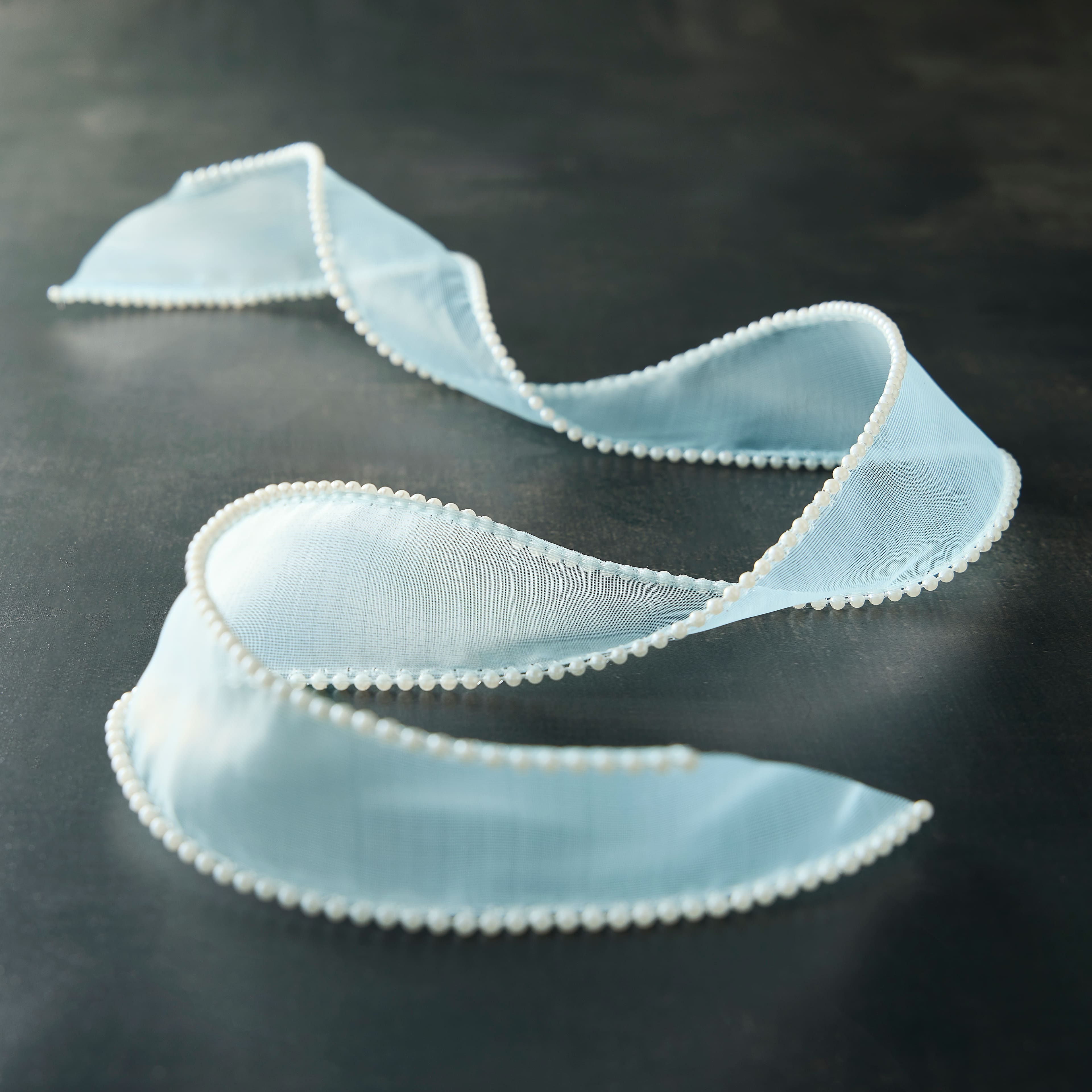 1.5&#x22; x 3yd. Blue Sheer Pearl Edge Ribbon by Celebrate It&#xAE; Classic