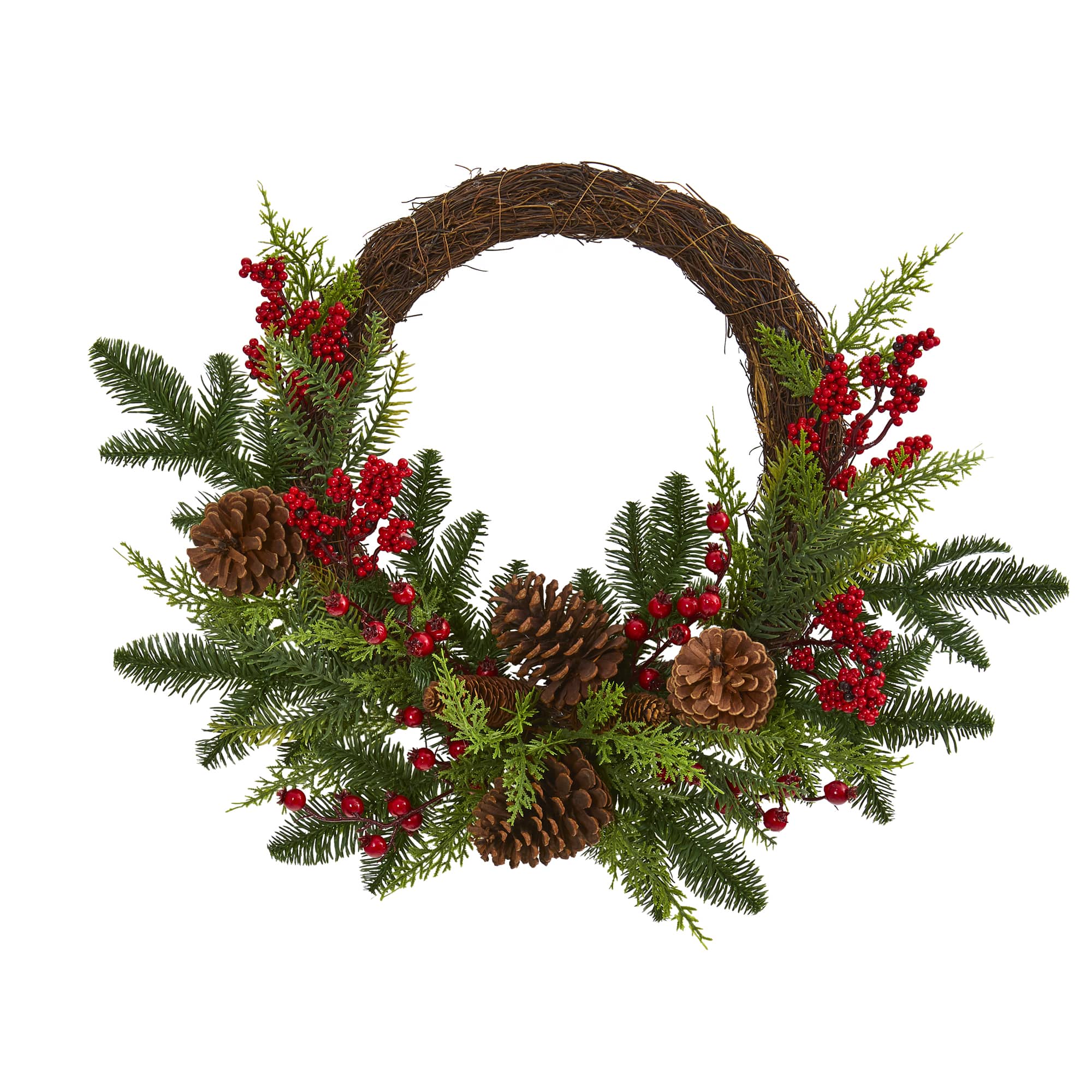 22&#x22; Mixed Pine with Berries &#x26; Pinecones Wreath