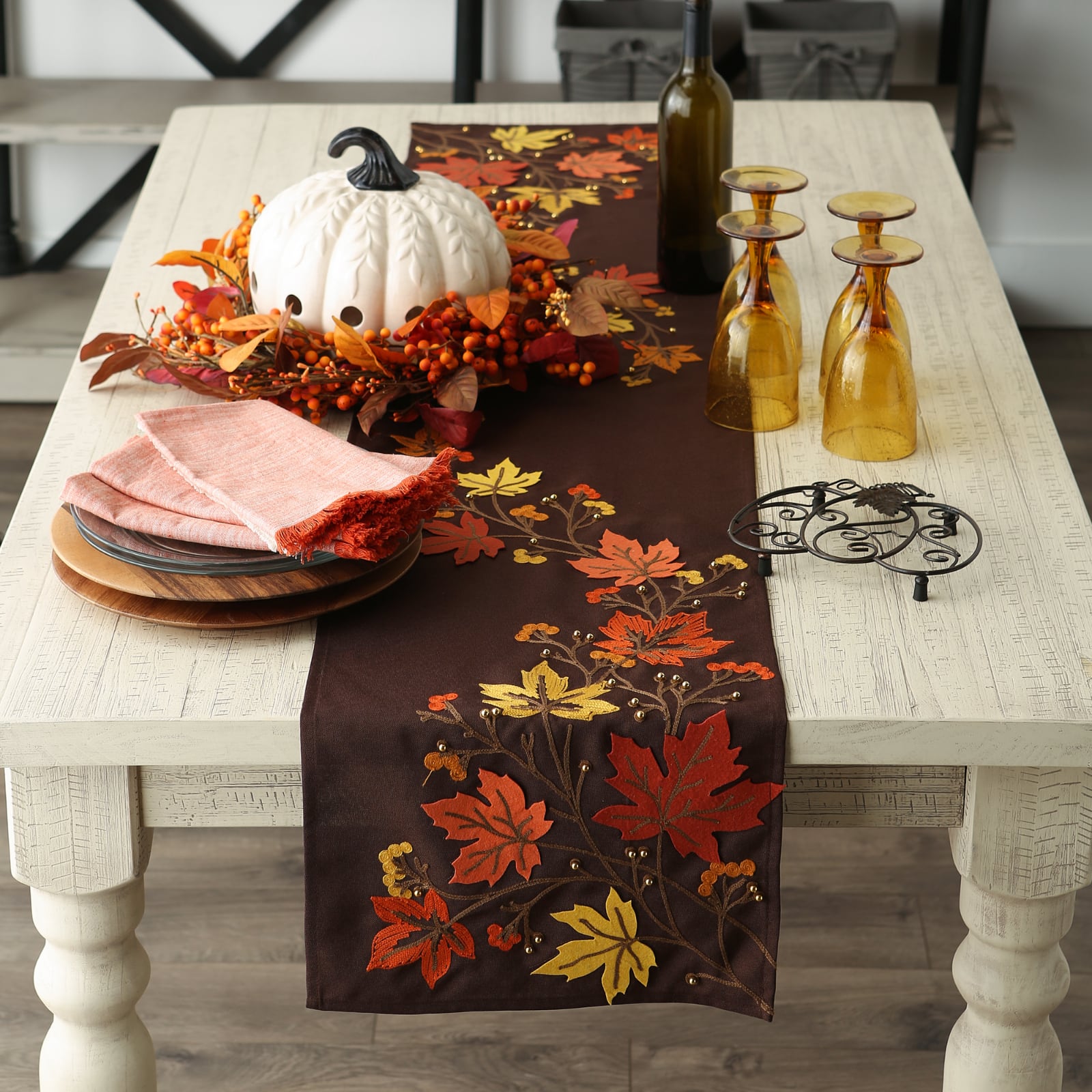 DII&#xAE; 70&#x22; Falling Leaves Embroidered Table Runner