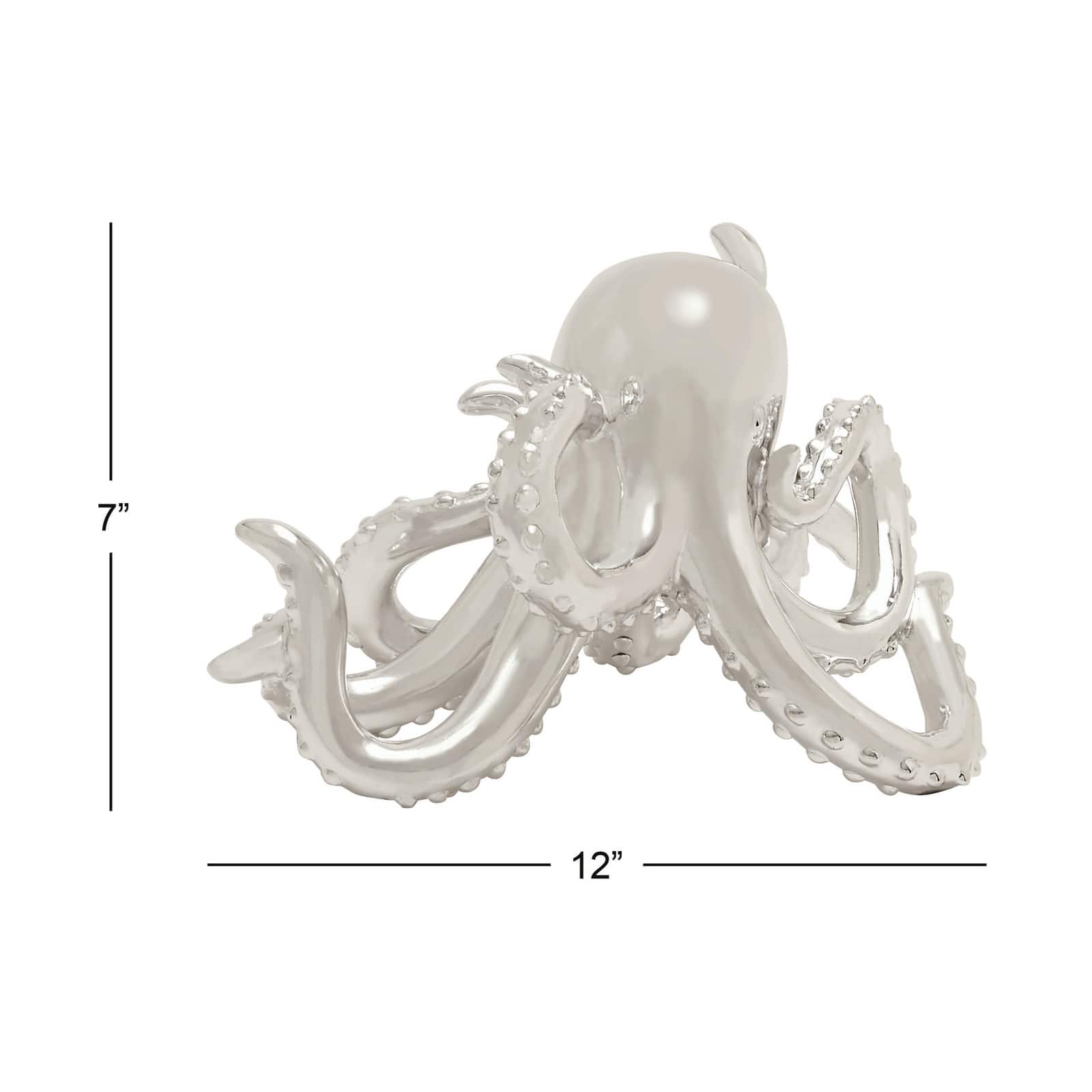 12&#x22; Silver Coastal Octopus Sculpture
