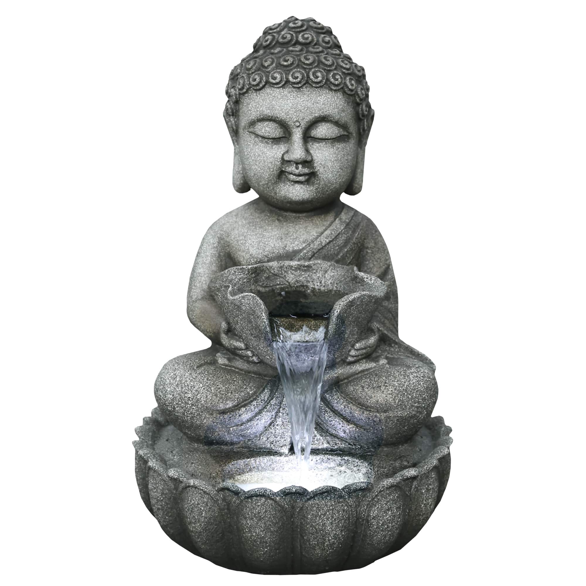 22" Buddha in Sukhasana Pose Outdoor Garden Water Fountain