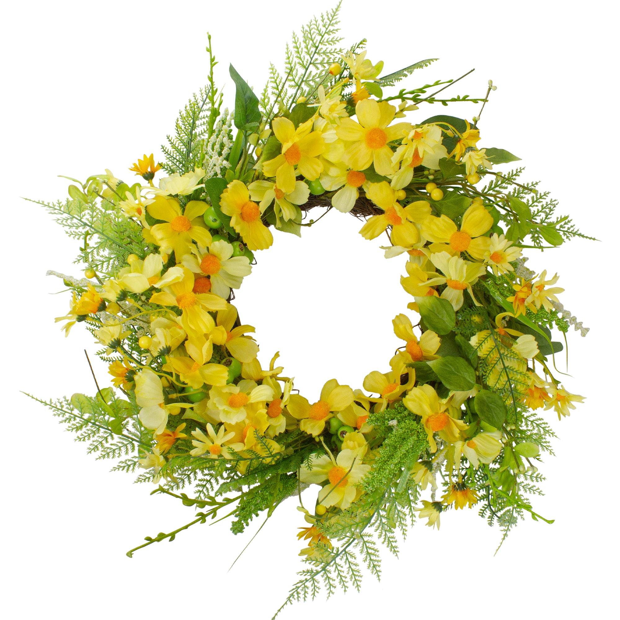 23&#x22; Yellow &#x26; Green Daisy &#x26; Berry Floral Spring Wreath
