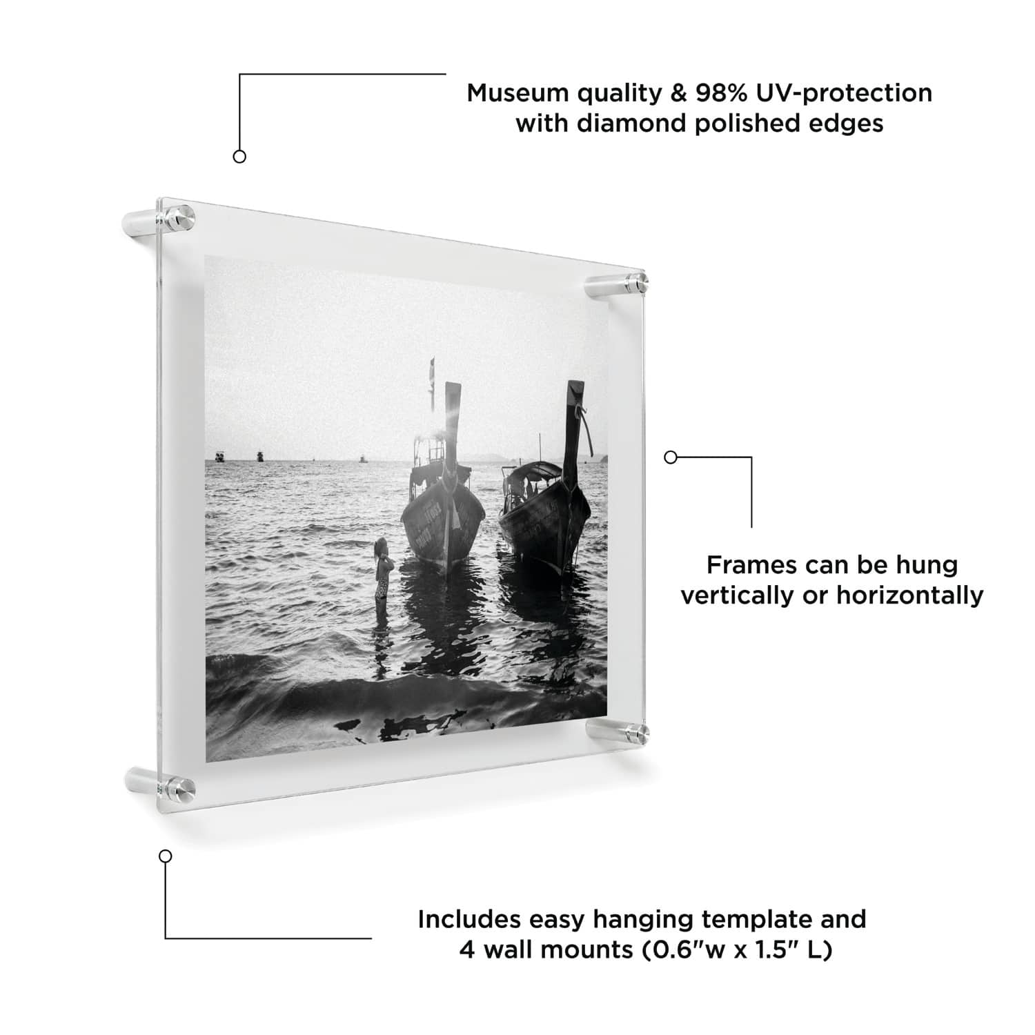 Wexel Art Double Panel Clear Acrylic Floating Wall Frame with Silver Hardware