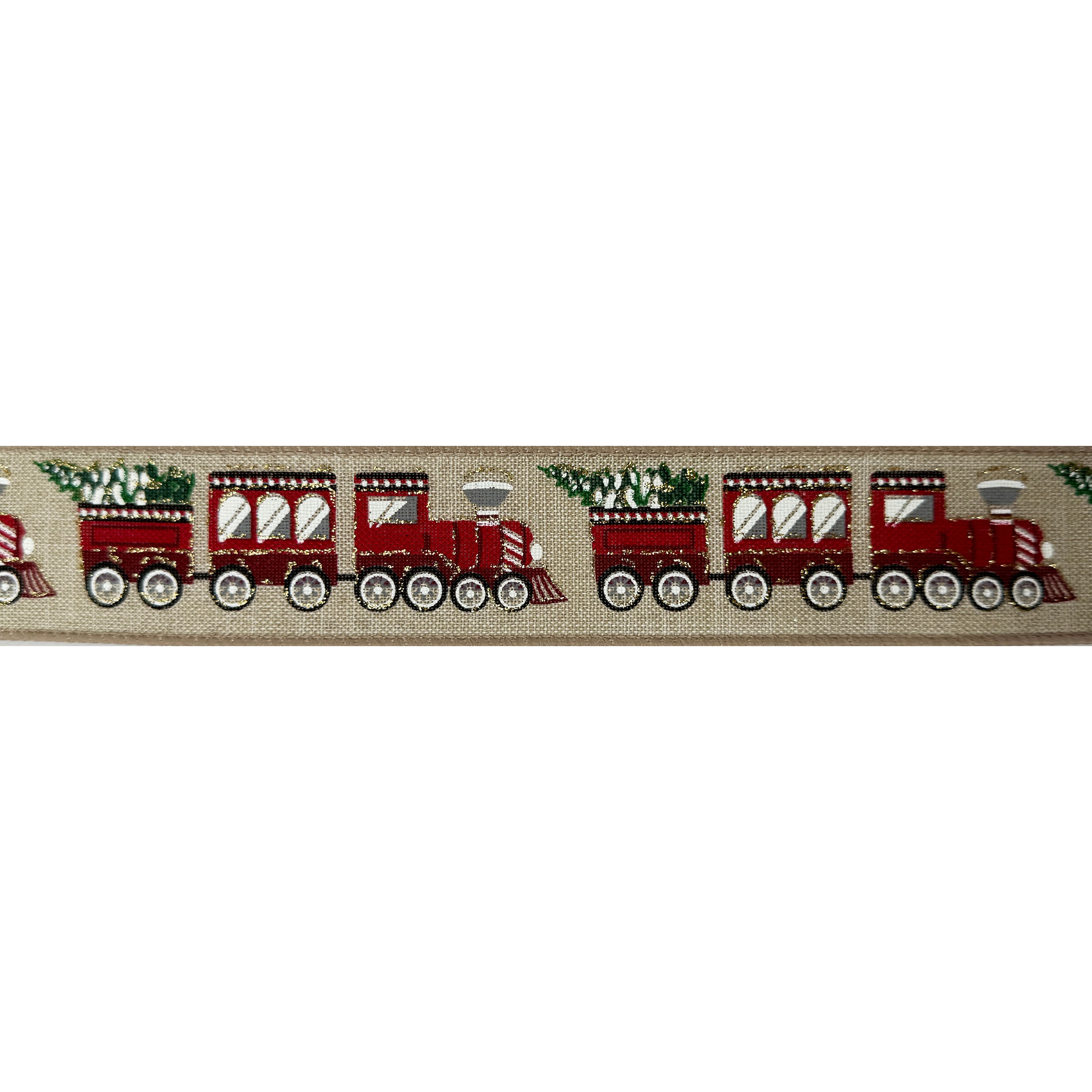 1.5&#x22; x 30ft. Christmas Trains Wired Faux Linen Ribbon by Celebrate It&#xAE;