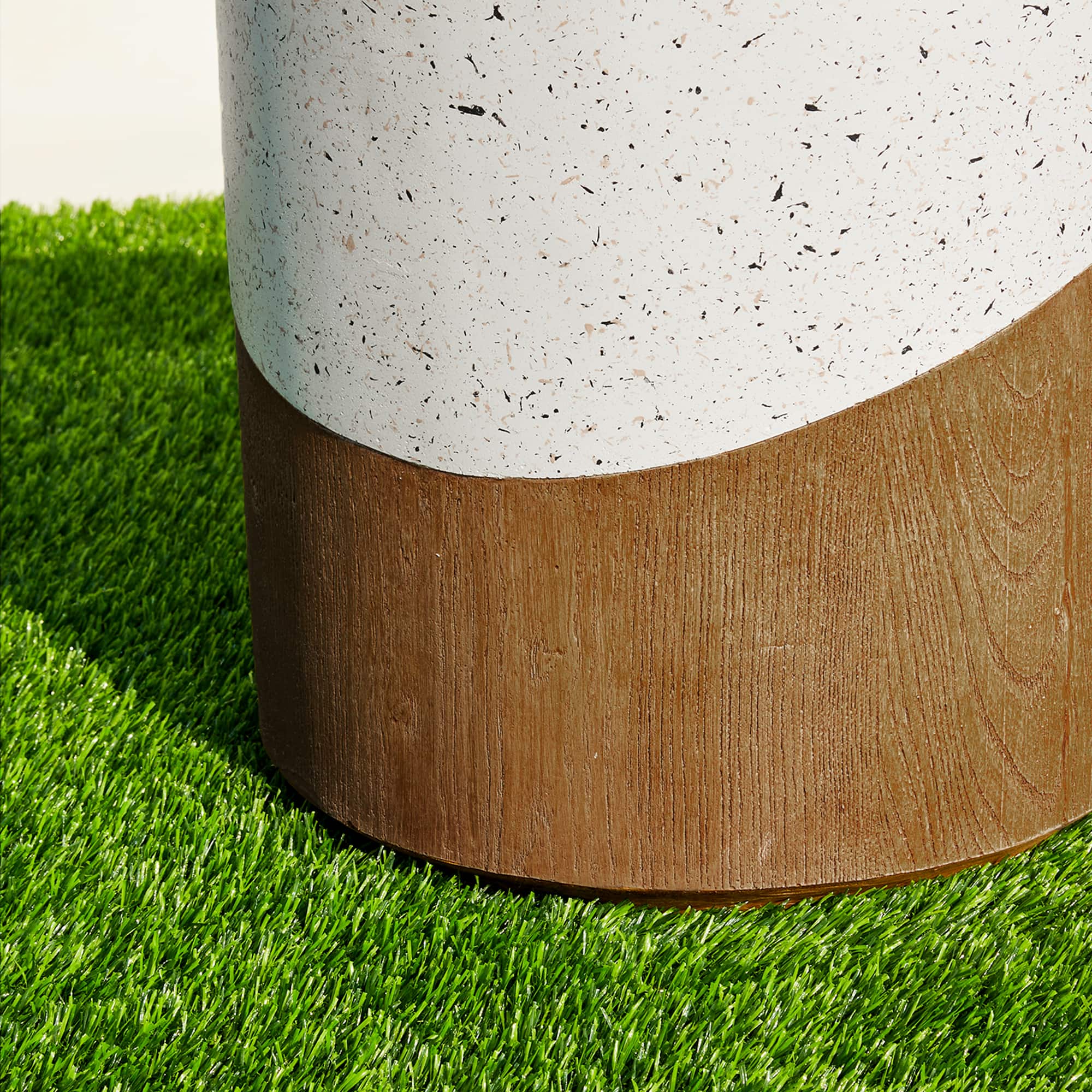 Glitzhome® 17.25" Two Tone Faux Terrazzo & Wood Texture Garden Stool