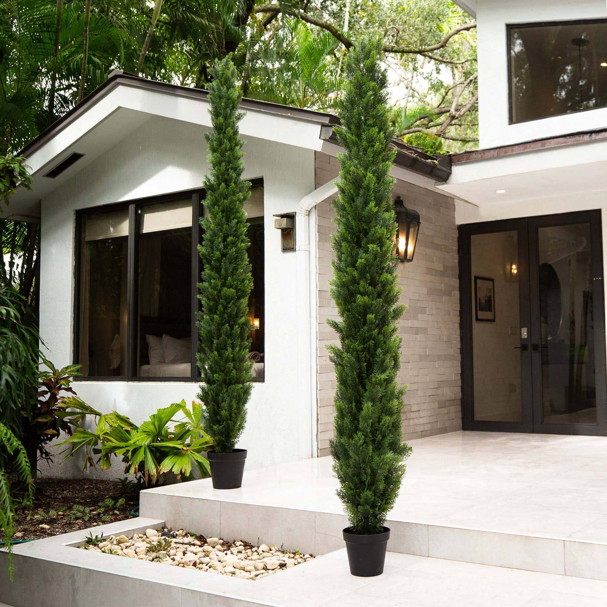 10ft. Potted Green UV Resistant Artificial Cedar Pine Tree