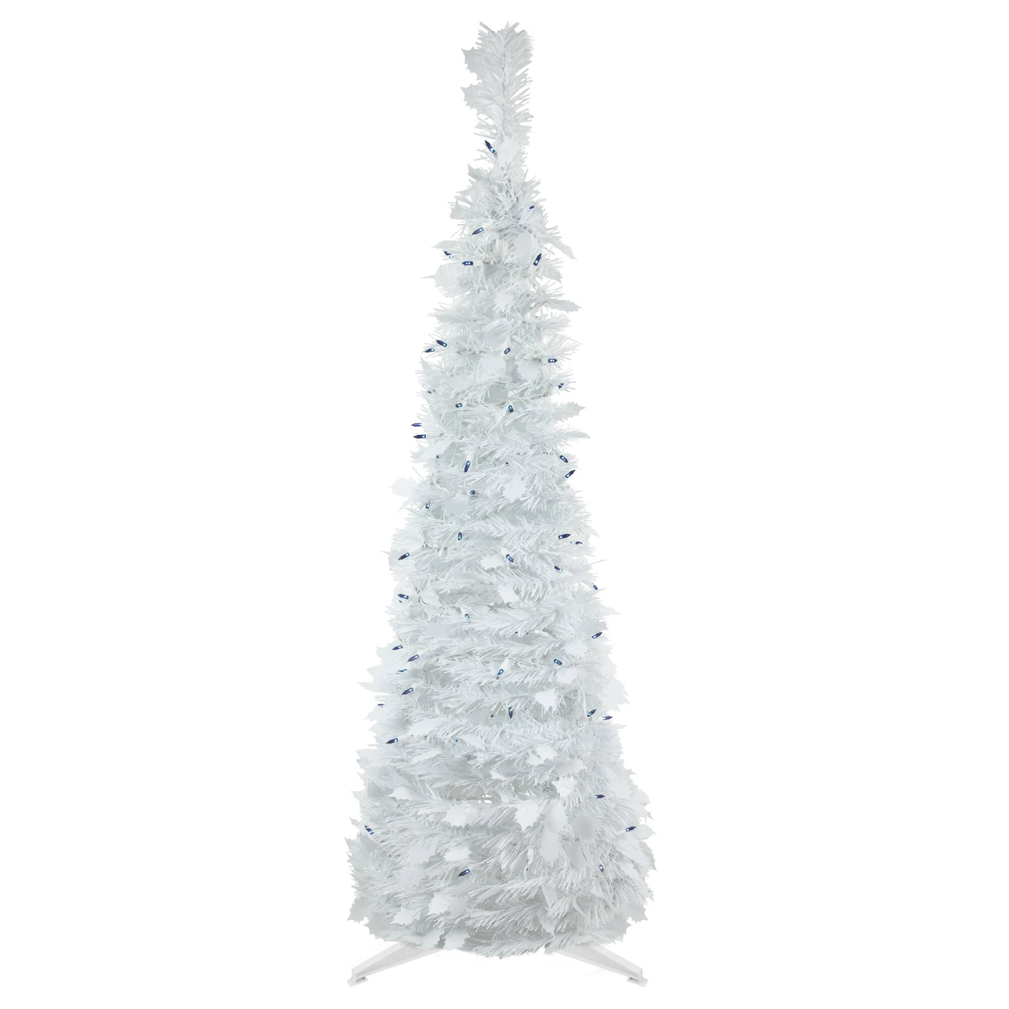 4ft. Pre-Lit White Tinsel Pop-Up Artificial Christmas Tree, Blue Lights