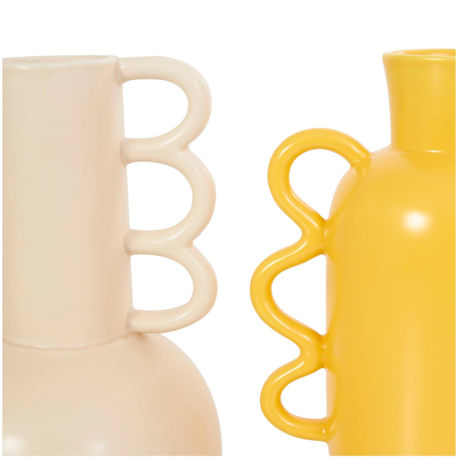 CosmoLiving by Cosmopolitan Geometric Wavy Handles Ceramic Vase Set