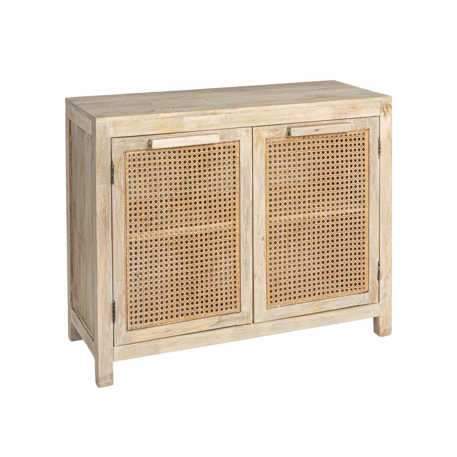 Hello Honey&#xAE; Natural Mango Wood &#x26; Cane 2-Door Cabinet with Shelves