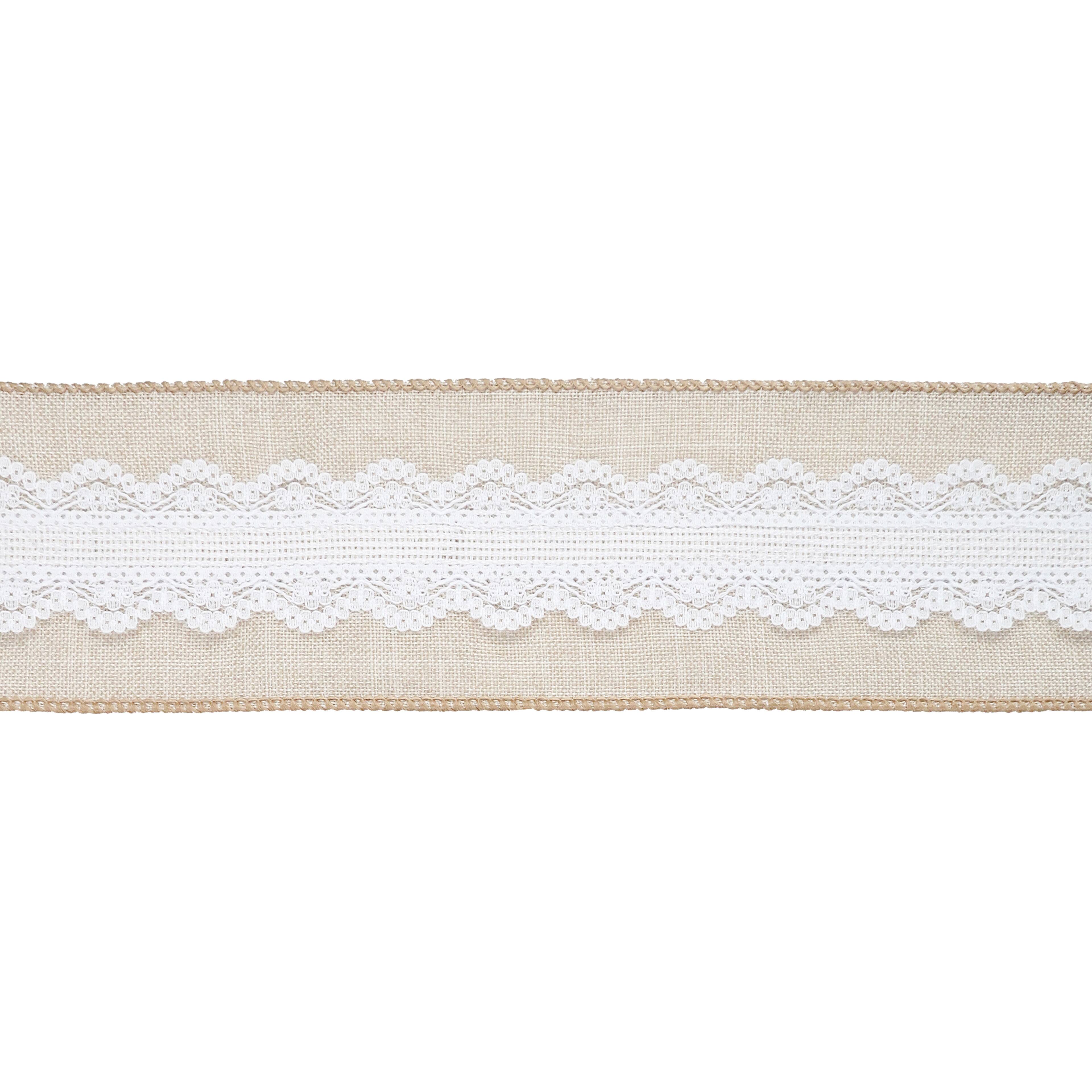 12 Pack: 2.5" x 2yd. Faux Linen & Lace Wired Ribbon by Celebrate It™