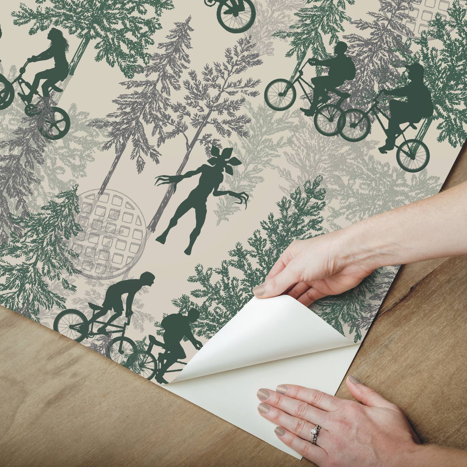 RoomMates Netflix Stranger Things Hawkins Woods Green Peel &#x26; Stick Wallpaper