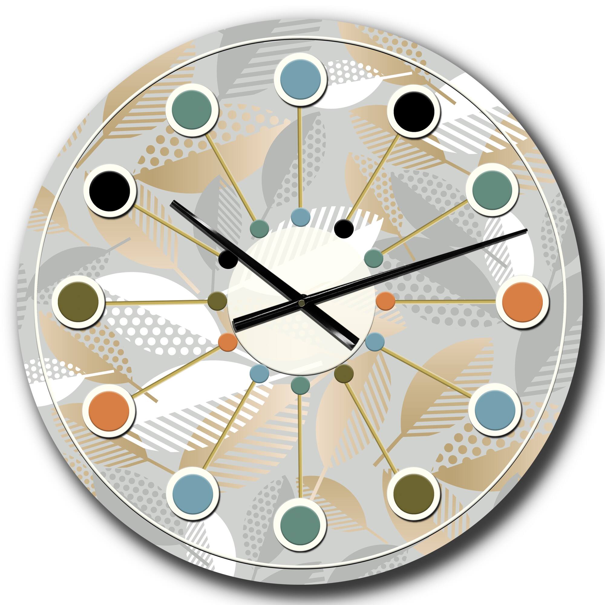 Designart 'Luxury Geometric Fall Leaves Pattern Mid-Century Modern Wall Clock