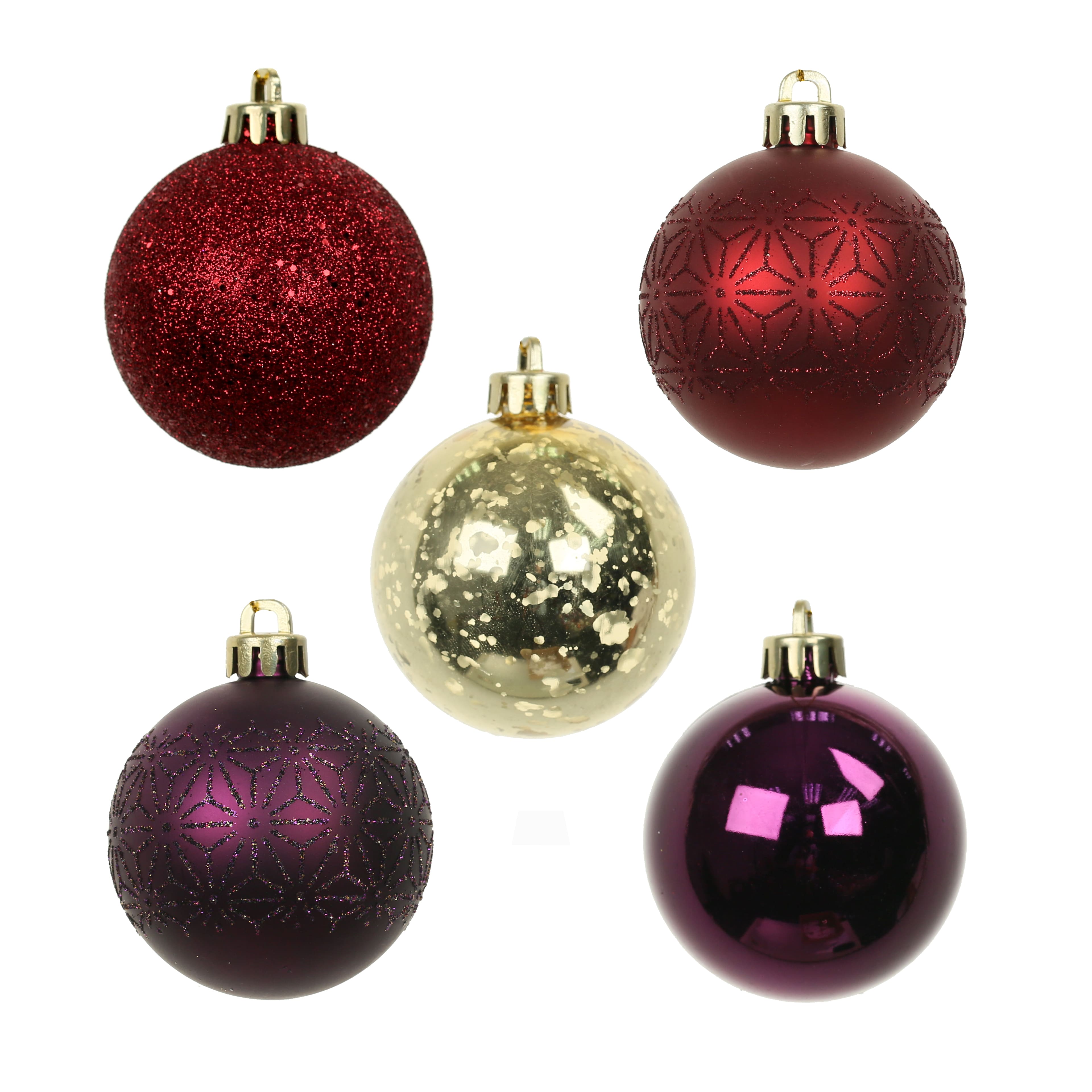 5 Pack 2.2&#x22; Burgundy, Red &#x26; Gold Shatterproof Ball Ornaments by Ashland&#xAE;