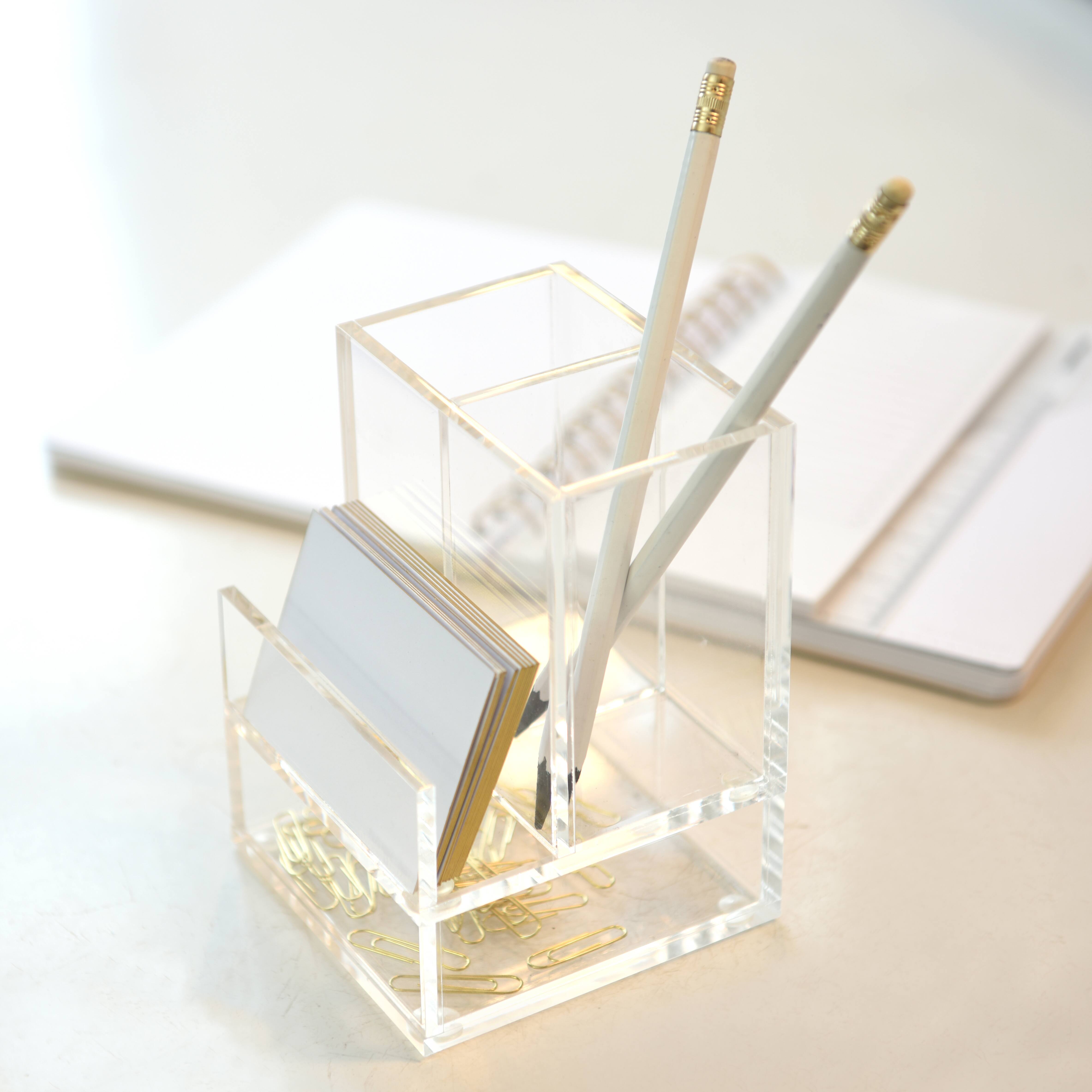 4.175” RUSSELL+HAZEL Acrylic Wall Pencil Bloc Clear with Gold-Tone Hardware 