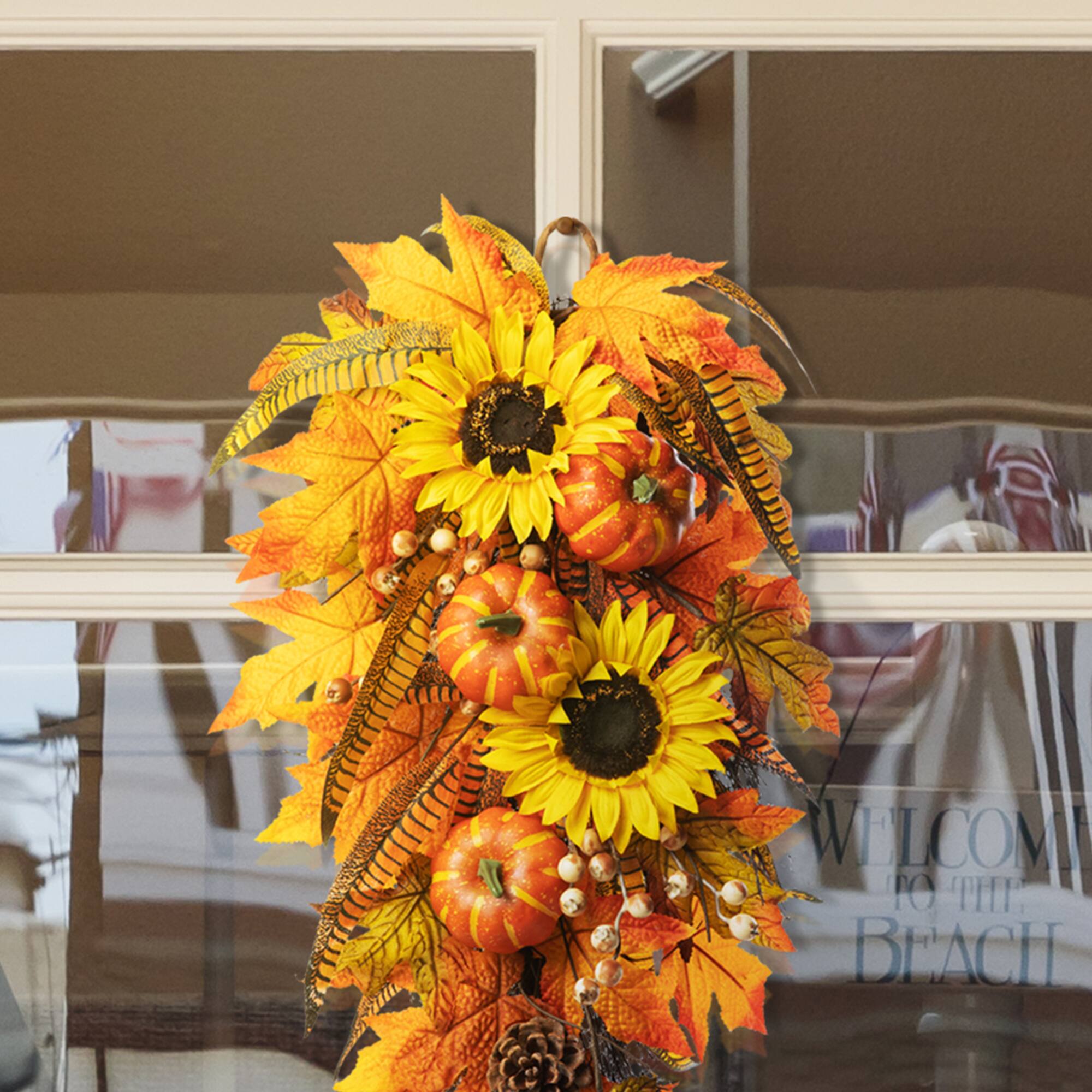 Glitzhome® 26" Sunflower Pumpkin Leaf Swag