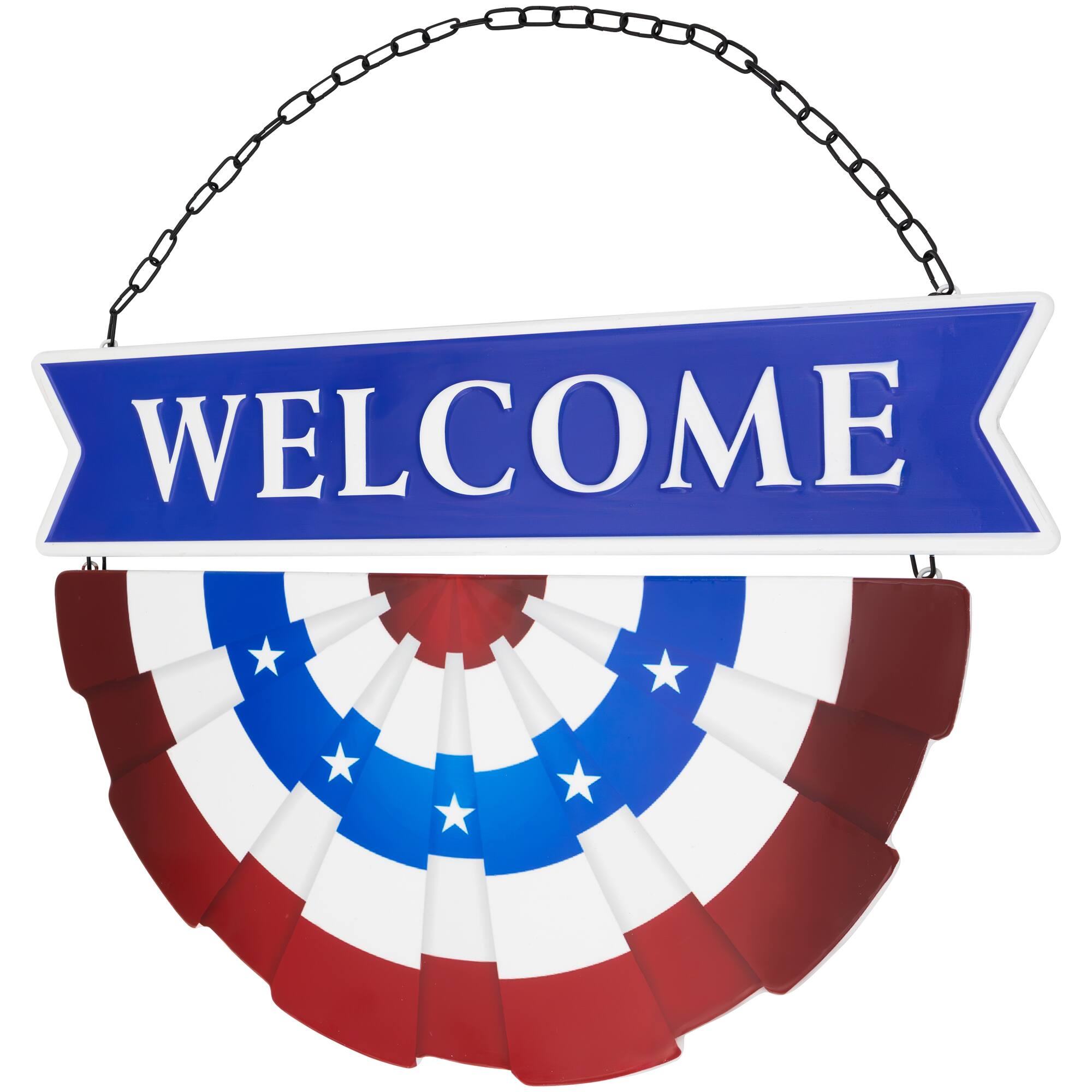 19.25" Americana Welcome Metal Wall Sign with Bunting