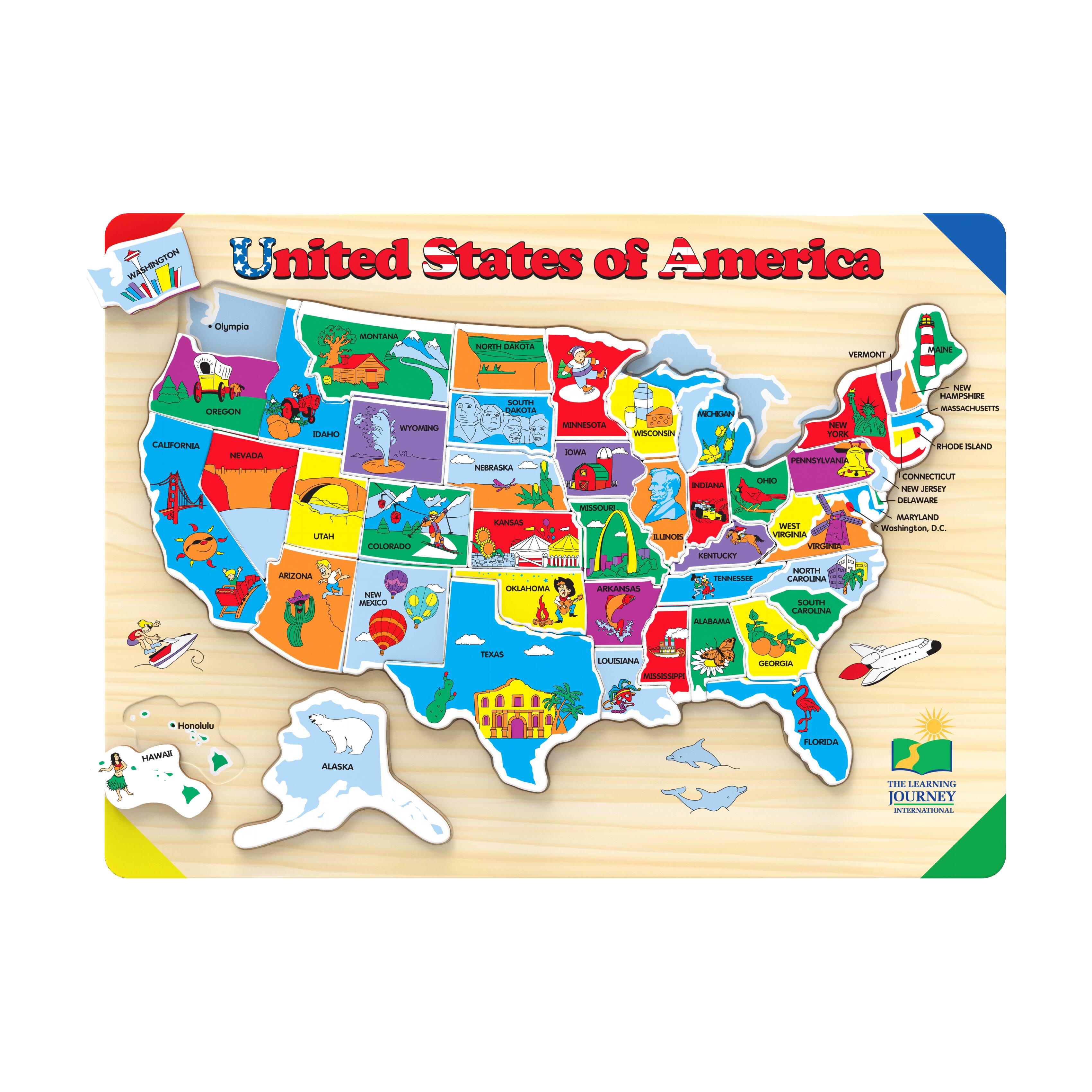 Lift & Learn Puzzle - USA Map: 40 Pcs