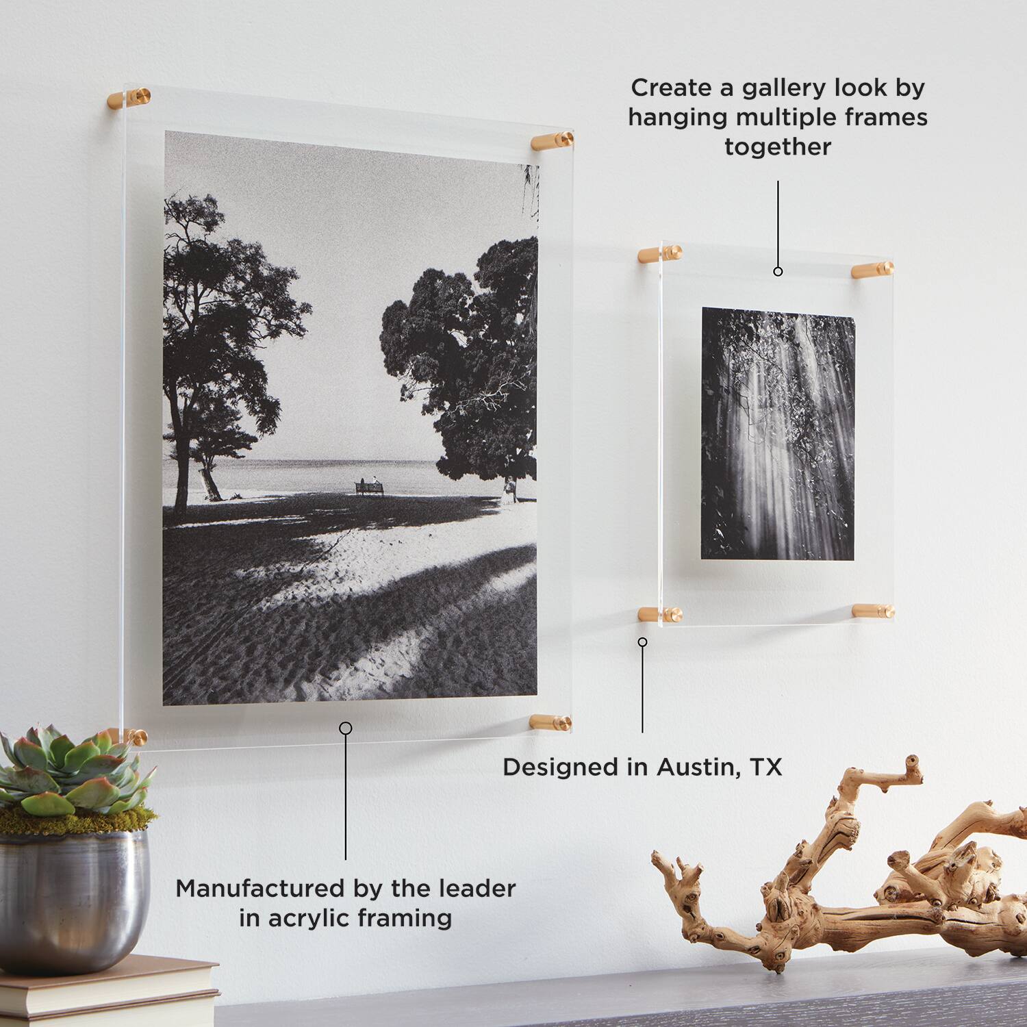 Wexel Art Double Panel Clear Acrylic Floating Wall Frame with Gold Hardware