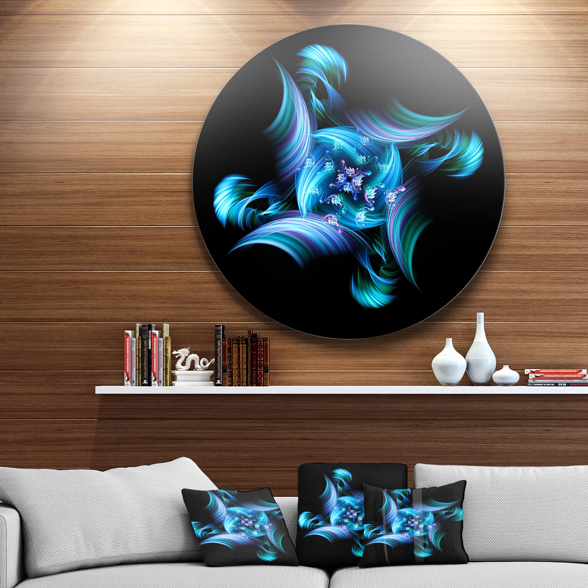 Designart - Multi Colored Blue Stained Glass' Floral Metal Circle Wall Art
