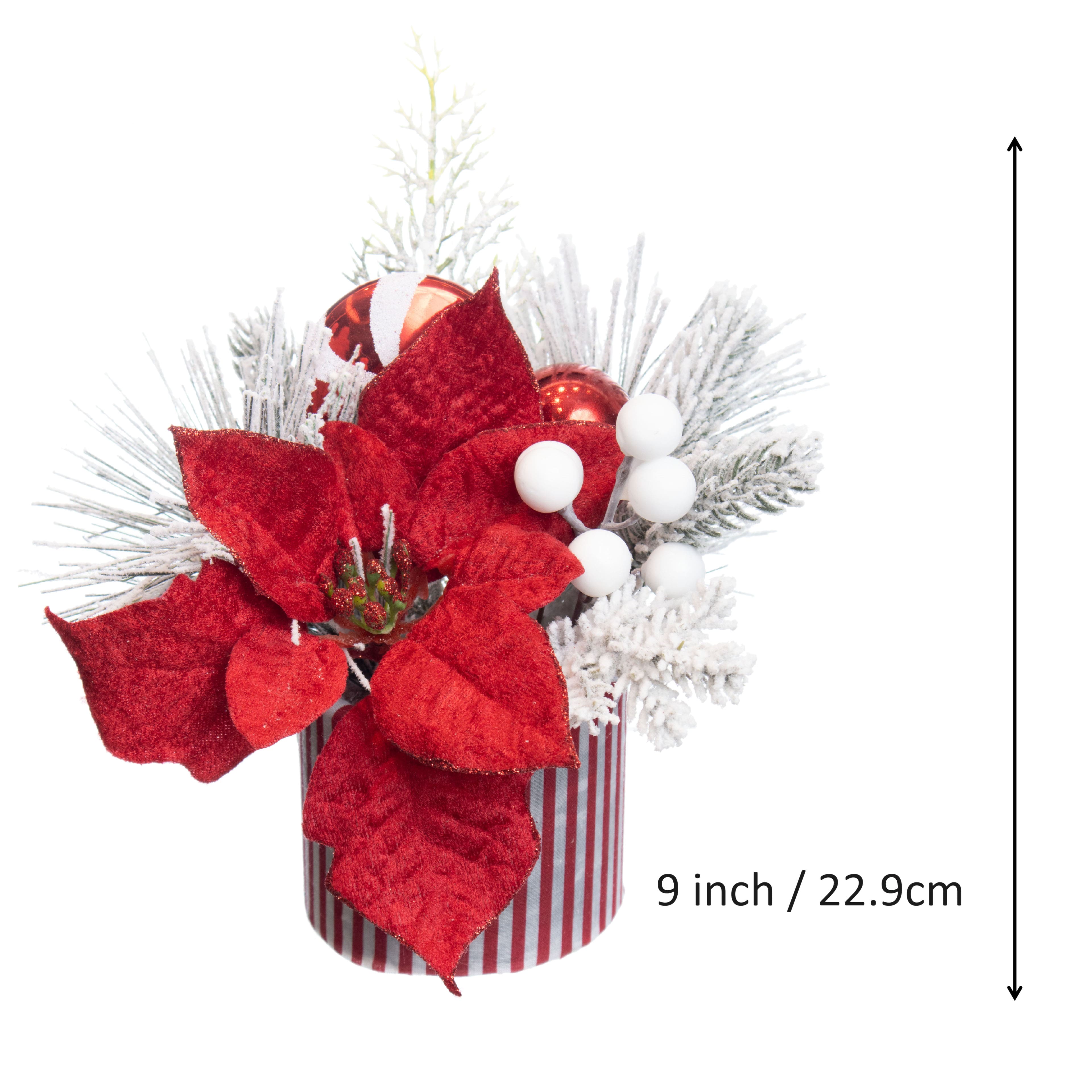 9&#x22; Potted Red Poinsettia &#x26; Snowy Pine with Ornaments by Ashland&#xAE;