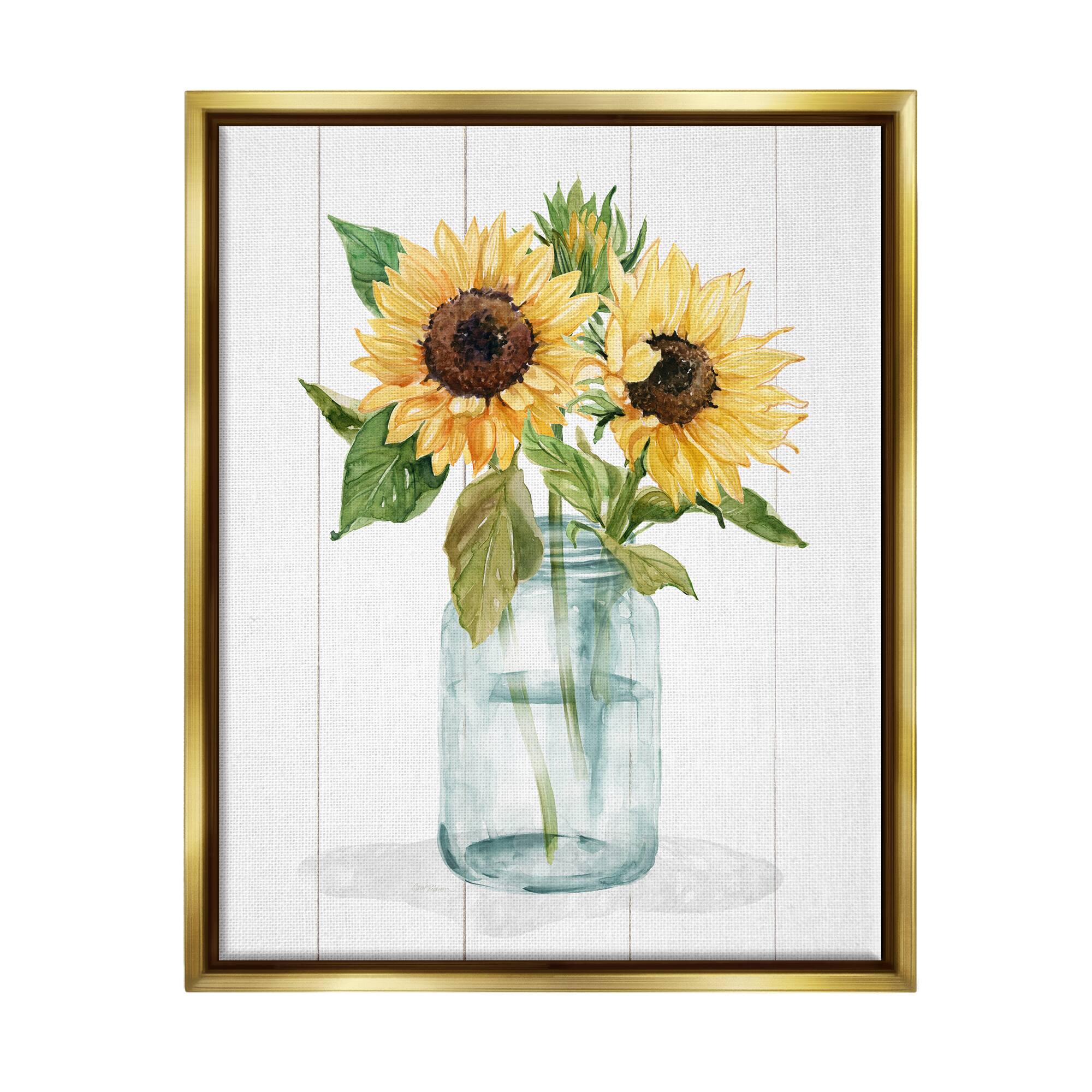 Stupell Industries Yellow Sunflowers Country jar Framed Floater Canvas Wall Art