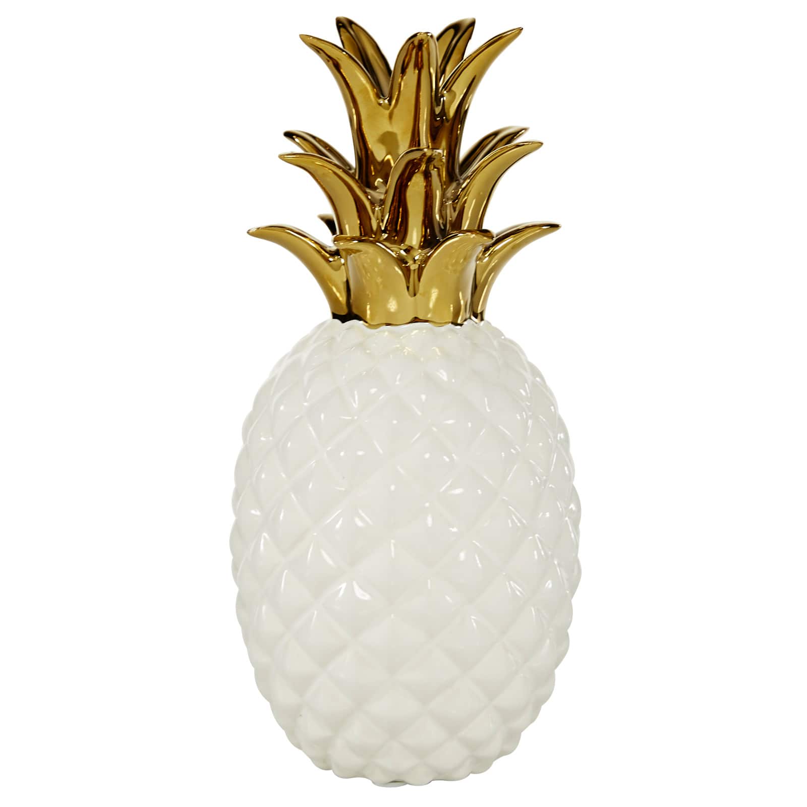 CosmoLiving by Cosmopolitan White Porcelain Modern Decorative Pineapple, 10" x 4" x 4"