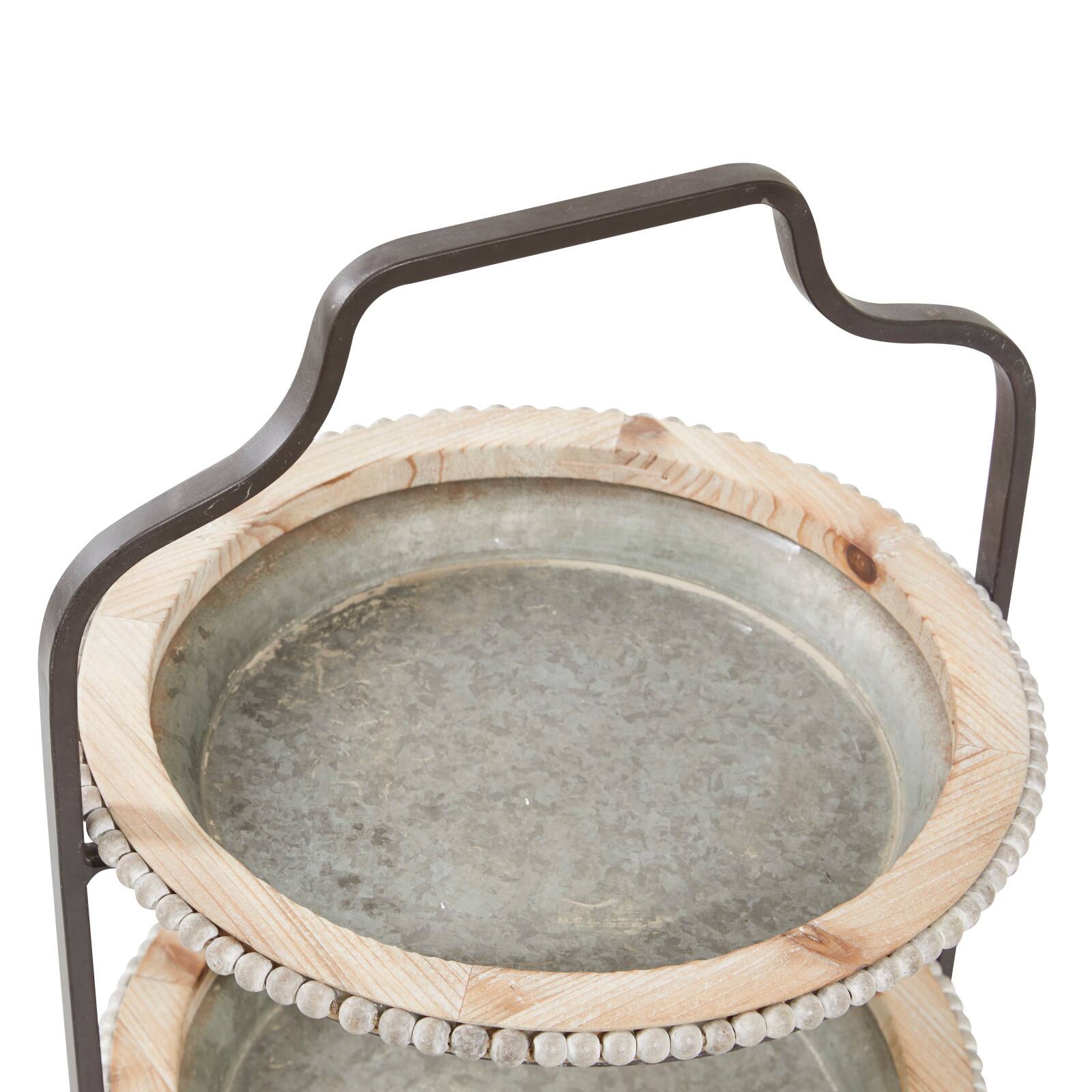 Gray Metal Farmhouse Tiered Server, 20&#x22; x 16&#x22; x 15&#x22;