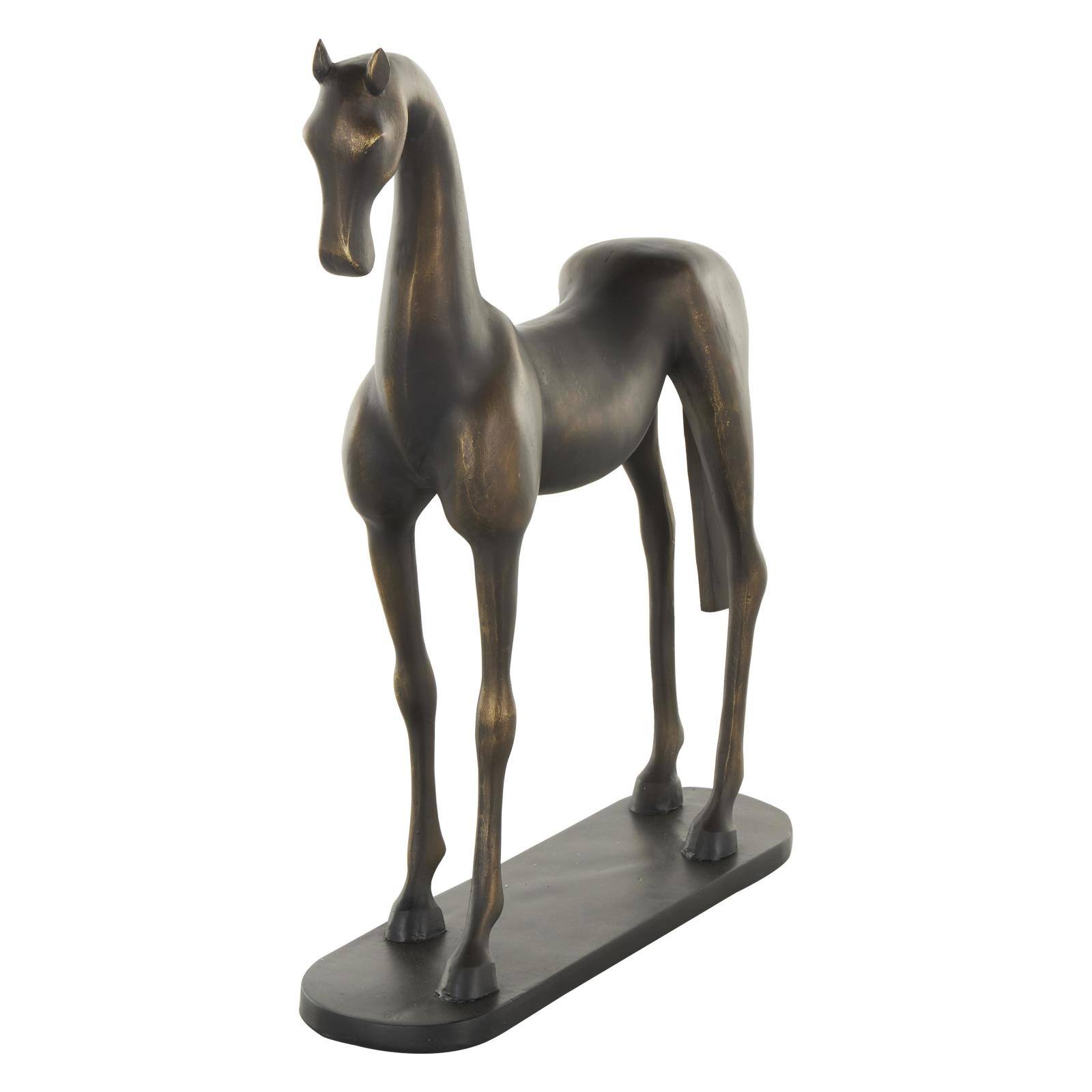16.5" Bronze & Brushed Gold Polystone Horse Sculpture with Black Oval Base