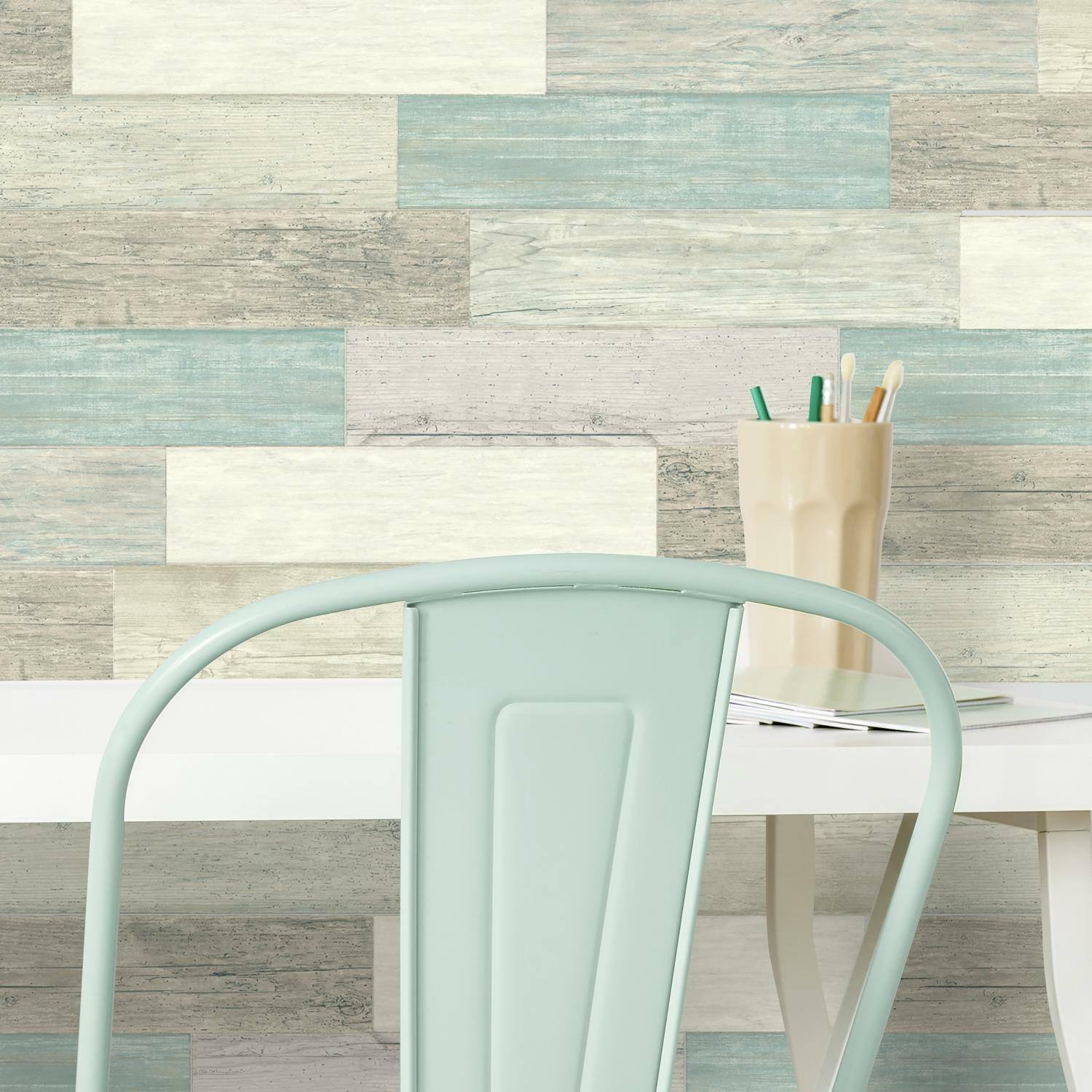 RoomMates Blue &#x26; Brown Barn Wood Plank Peel &#x26; Stick Giant Wall Decals