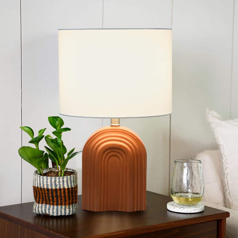 Hello Honey® 19" Carved Arch Stoneware Table Lamp with Linen Drum Shade