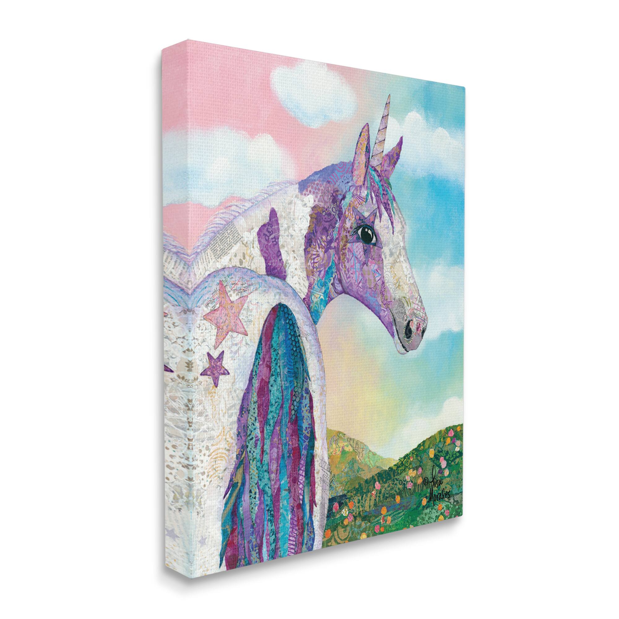 Stupell Industries Starry Eyed Unicorn Floral Fantasy Meadow Canvas Wall Art