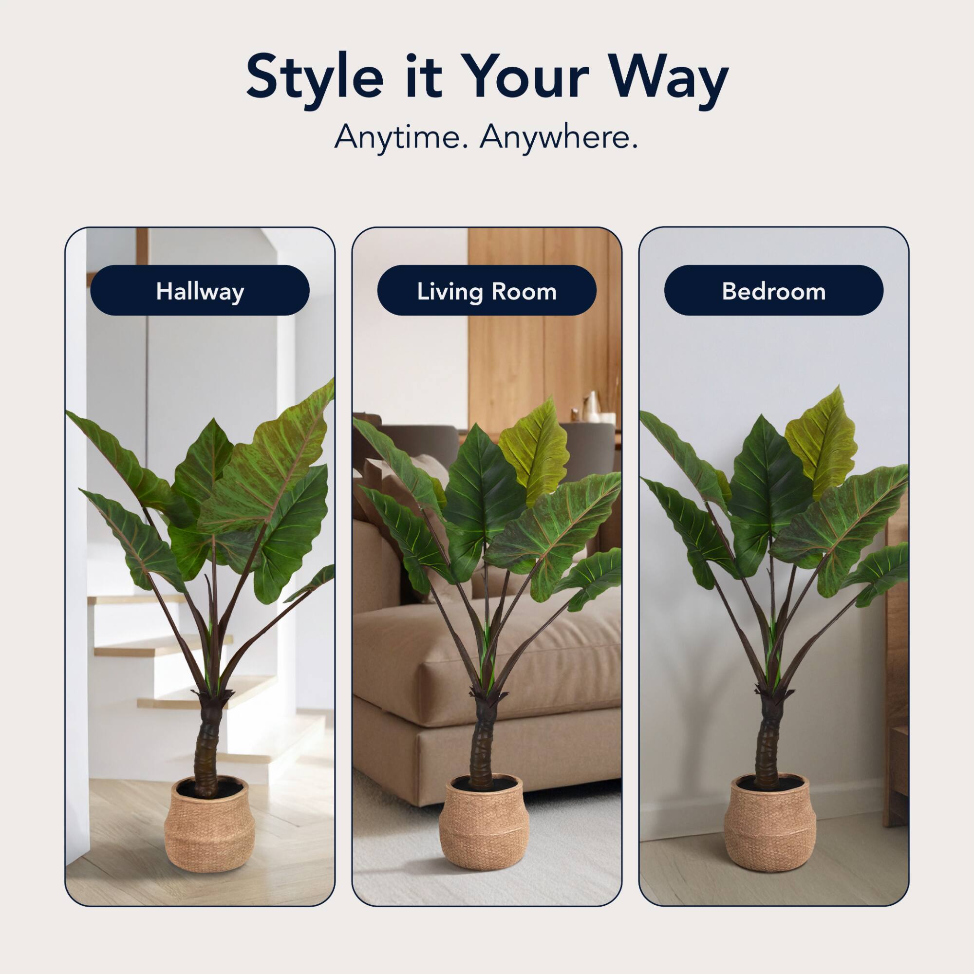 American Art Decor 4ft Artificial Rainbow Taro Tree in Cement Pot Faux Plant