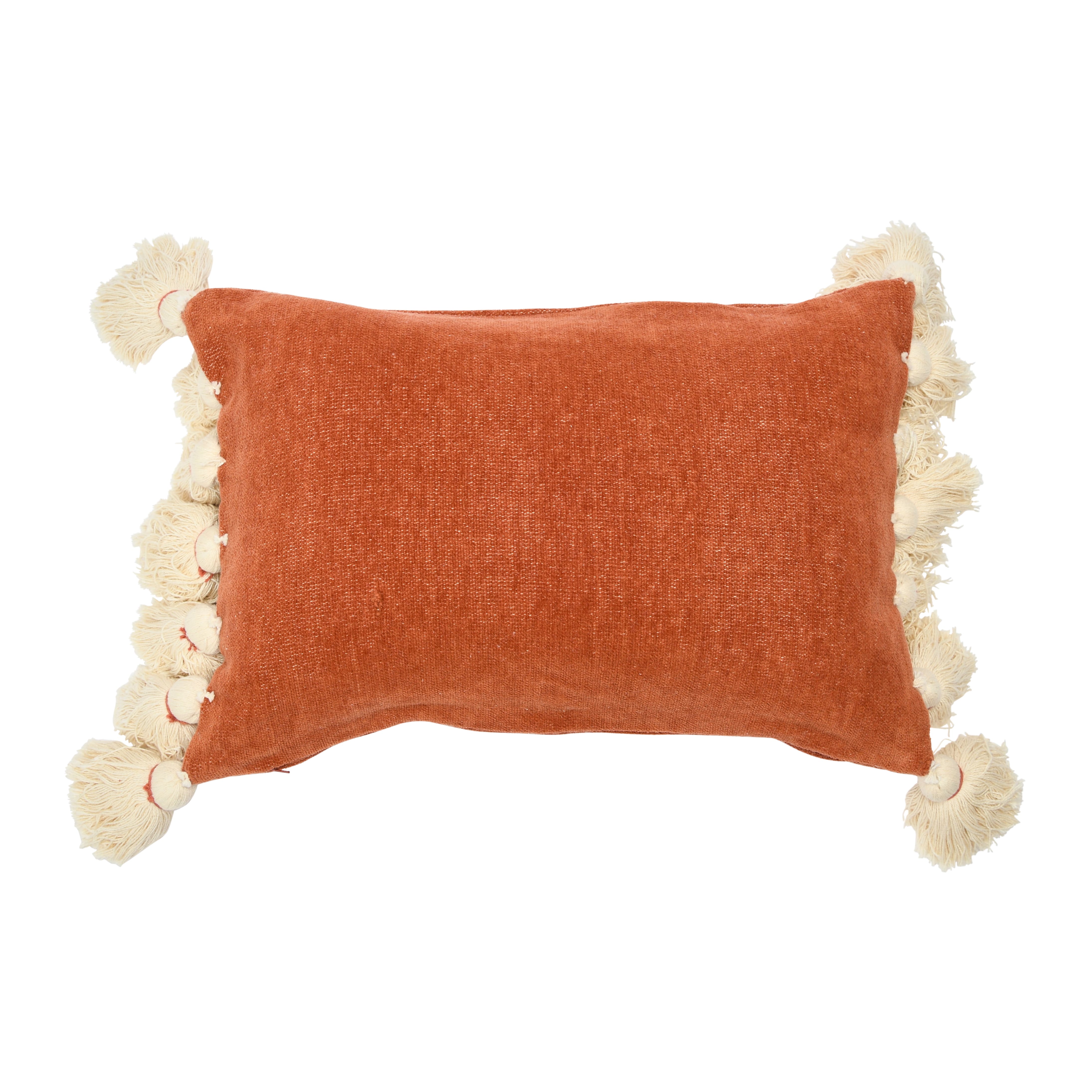 Cotton Chenille Lumbar Pillow with Tassels