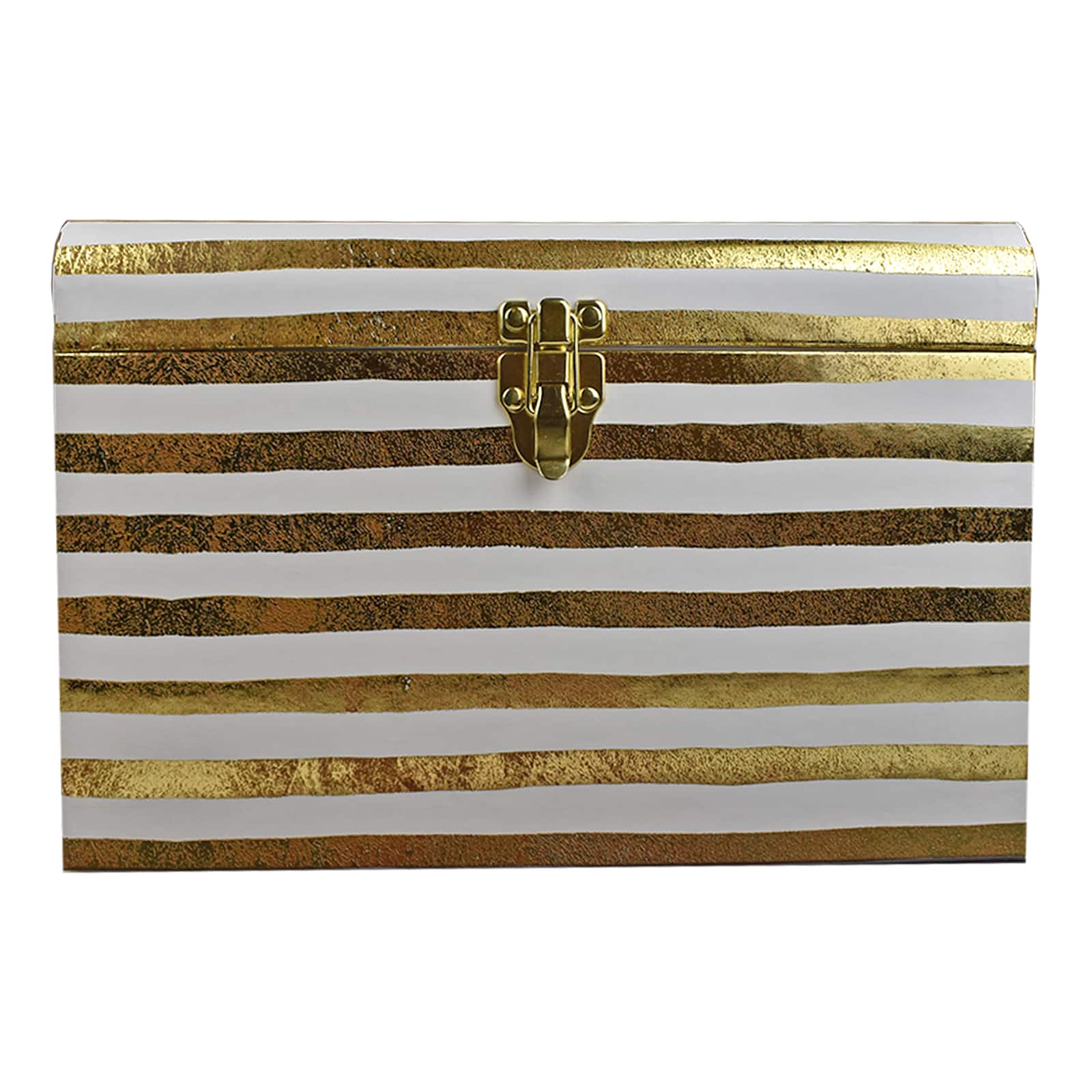 Large White &#x26; Gold Stripes Decorative Trunk by Ashland&#xAE;