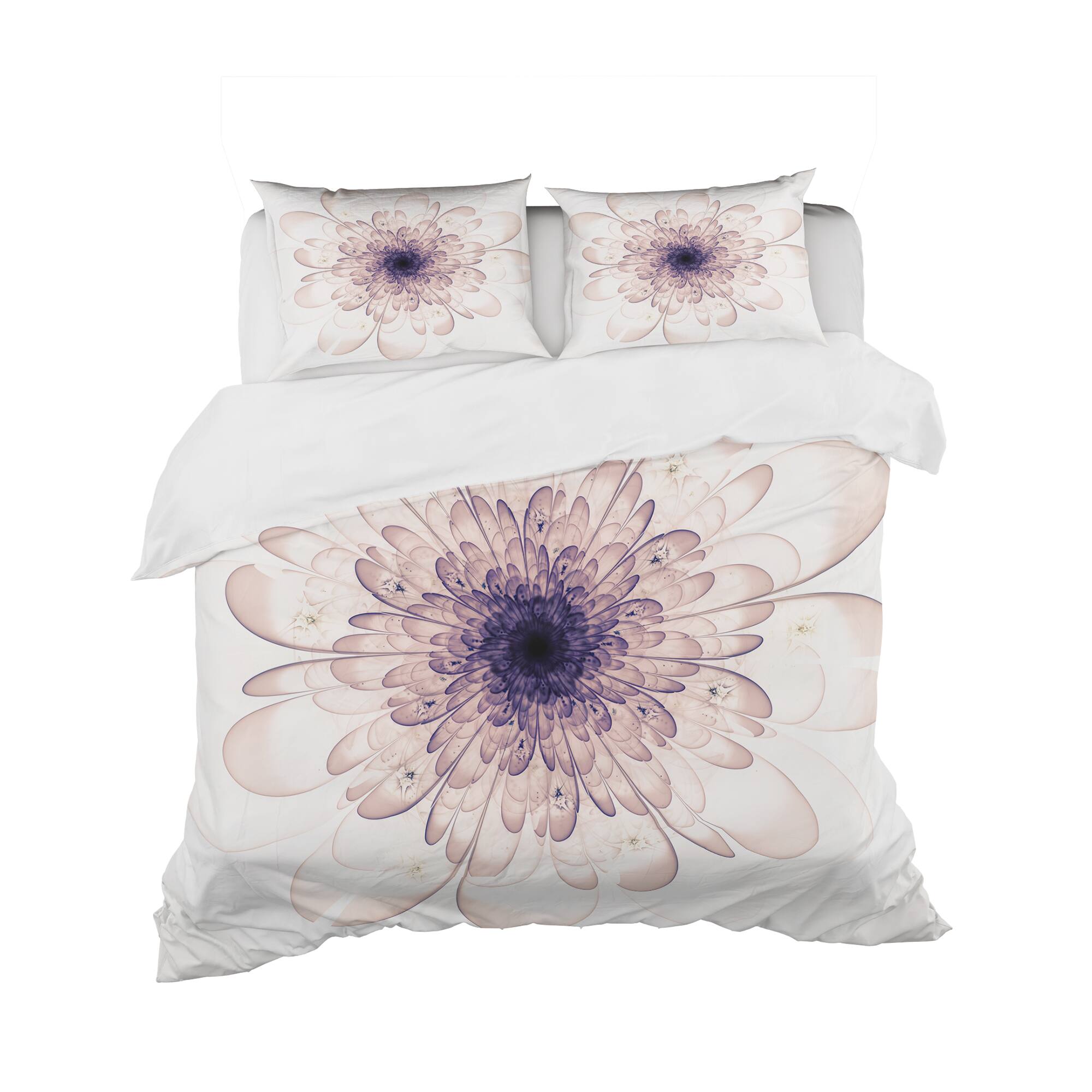 Designart &#x27;Perfect Glowing Fractal Flower in Purple&#x27; Modern &#x26; Contemporary Bedding Set - Duvet Cover &#x26; Shams