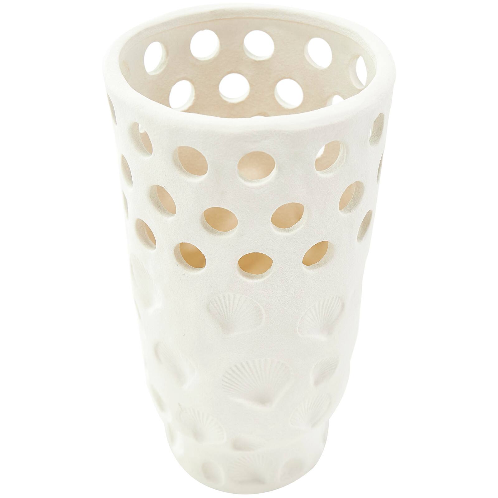 13" White Ceramic Shell Vase