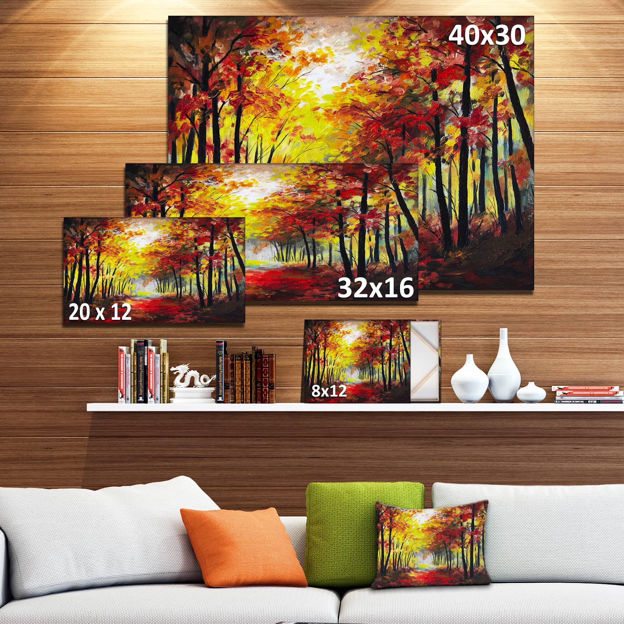 Designart - Walk Through Autumn Forest - Landscape Art Print Canvas