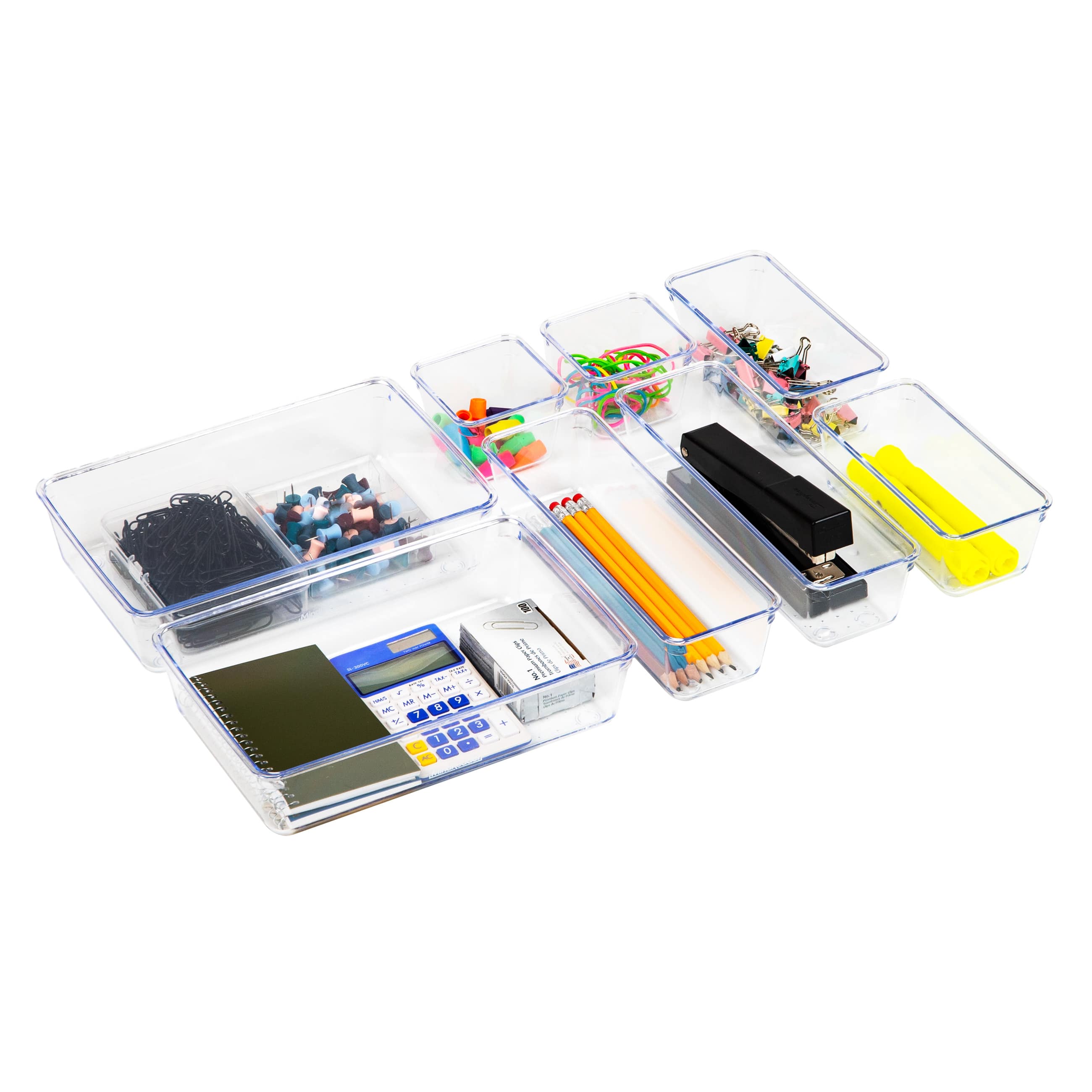 Mind Reader 8-Piece Drawer Organizer Set, Storage Trays, Clear