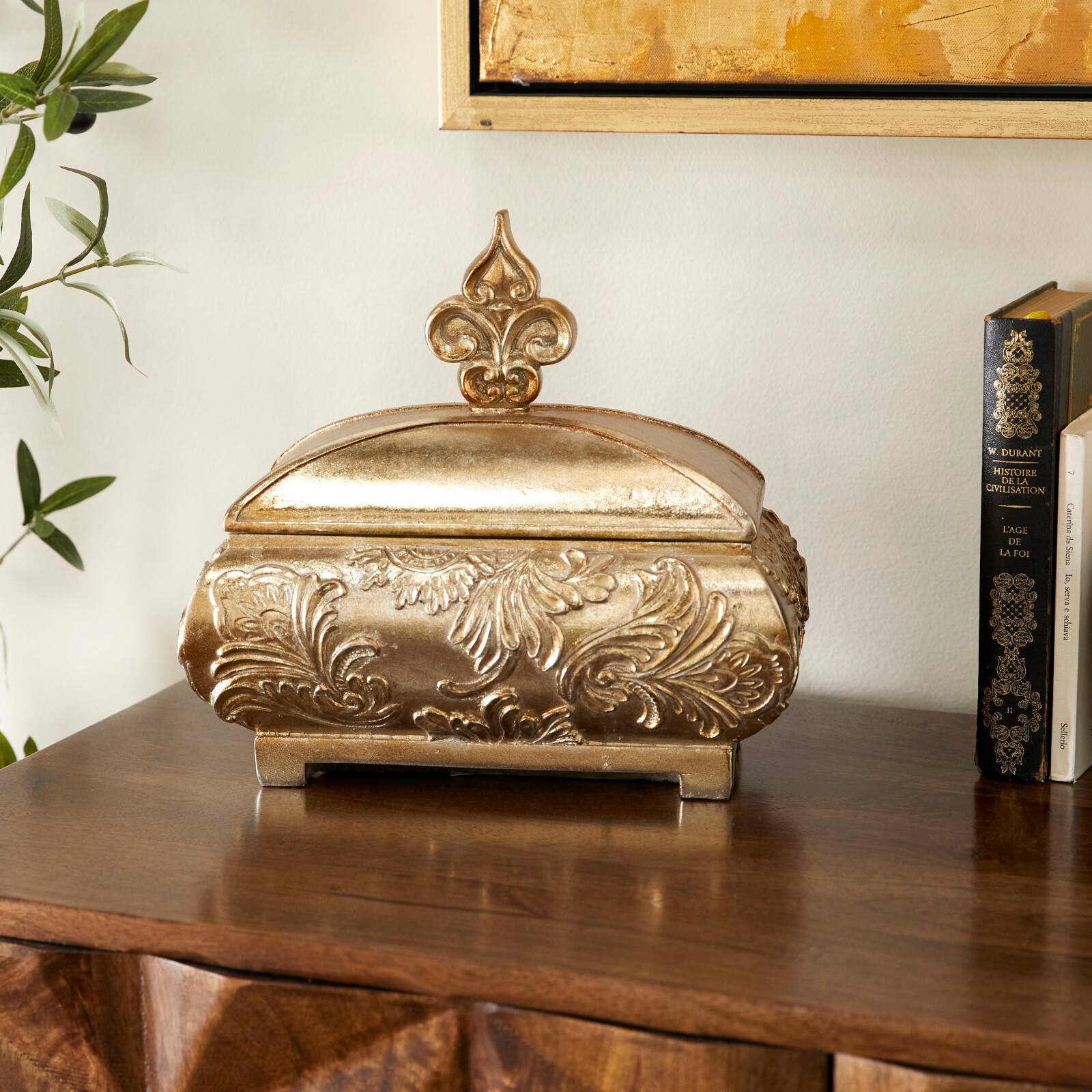 11&#x22; Gold Rectangular Traditional Decorative Jar